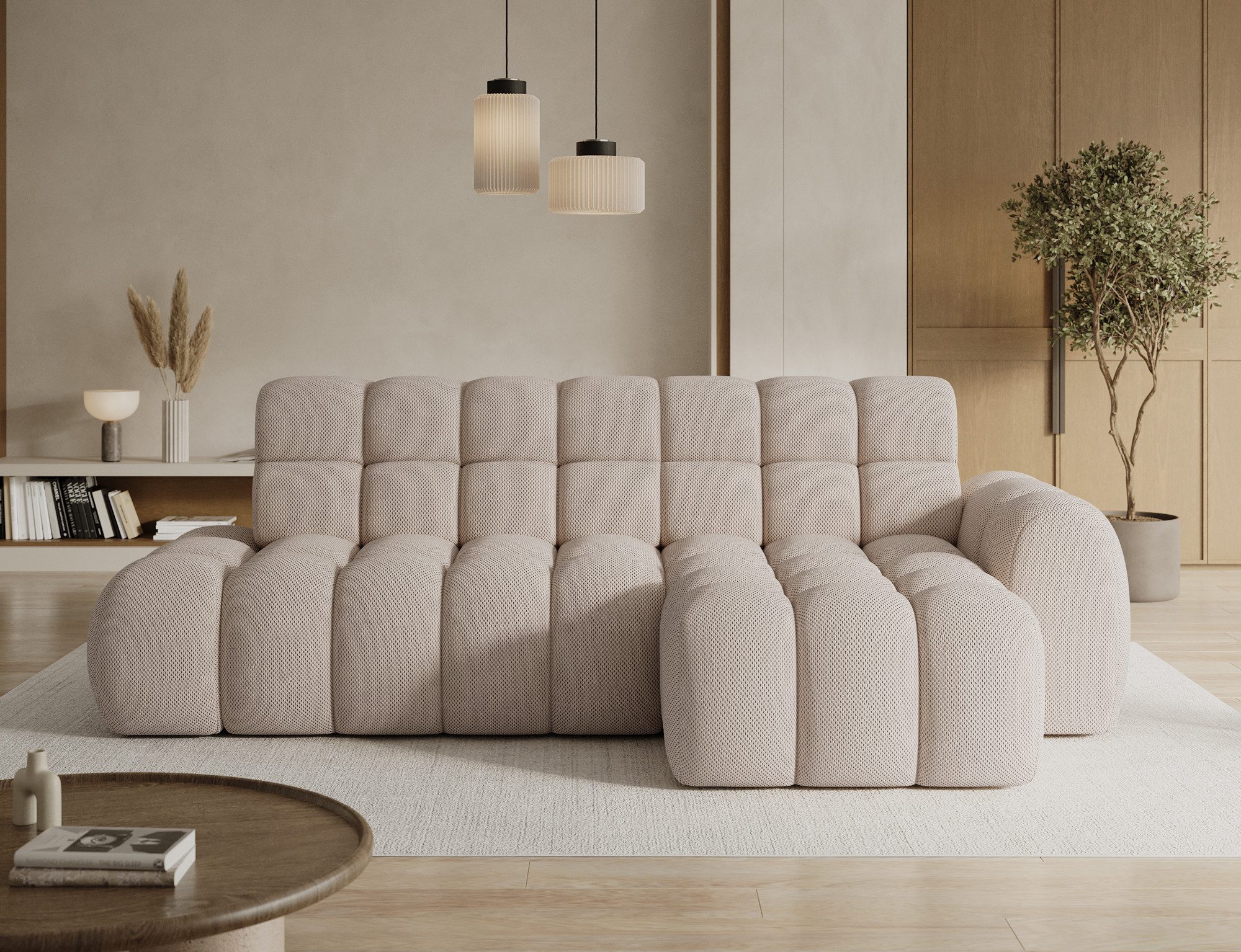 MF Design Ecksofa Ecksofa mit Schlaffunktion in Velour, false / Elektrische Sitzflächenverlängerung / true