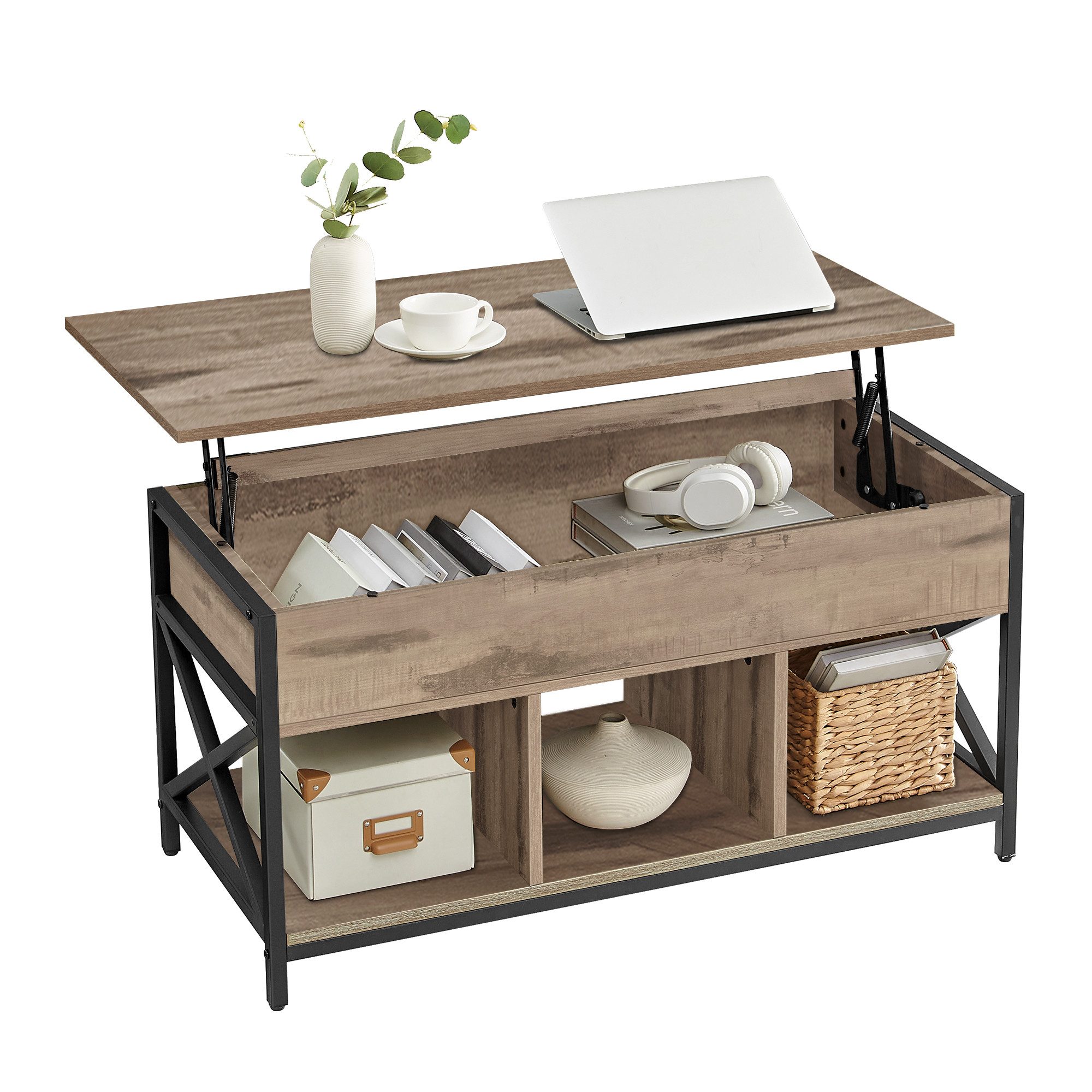 VASAGLE Couchtisch, höhenverstellbarer Wohnzimmertisch, 50 x 100 x (46,5-62) cm, Stauraum