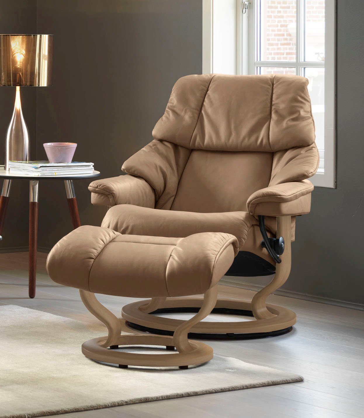 Stressless® Relaxsessel Reno (Set, Relaxsessel mit Hocker), mit Hocker, mit Classic Base, Größe S, M & L, Gestell Eiche