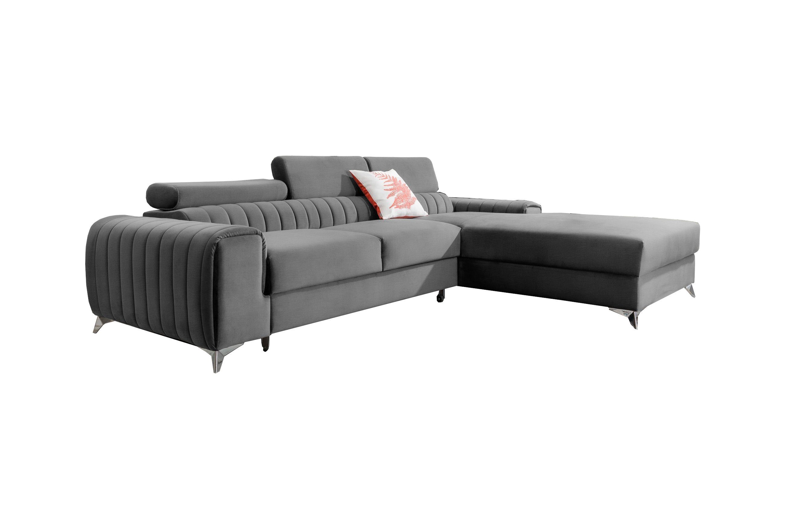 MOEBLO Ecksofa GERNO, Couch L-Form Polstergarnitur Wohnlandschaft Polstersofa mit Ottomane - 278x205x92 cm, mit Schlaffunktion