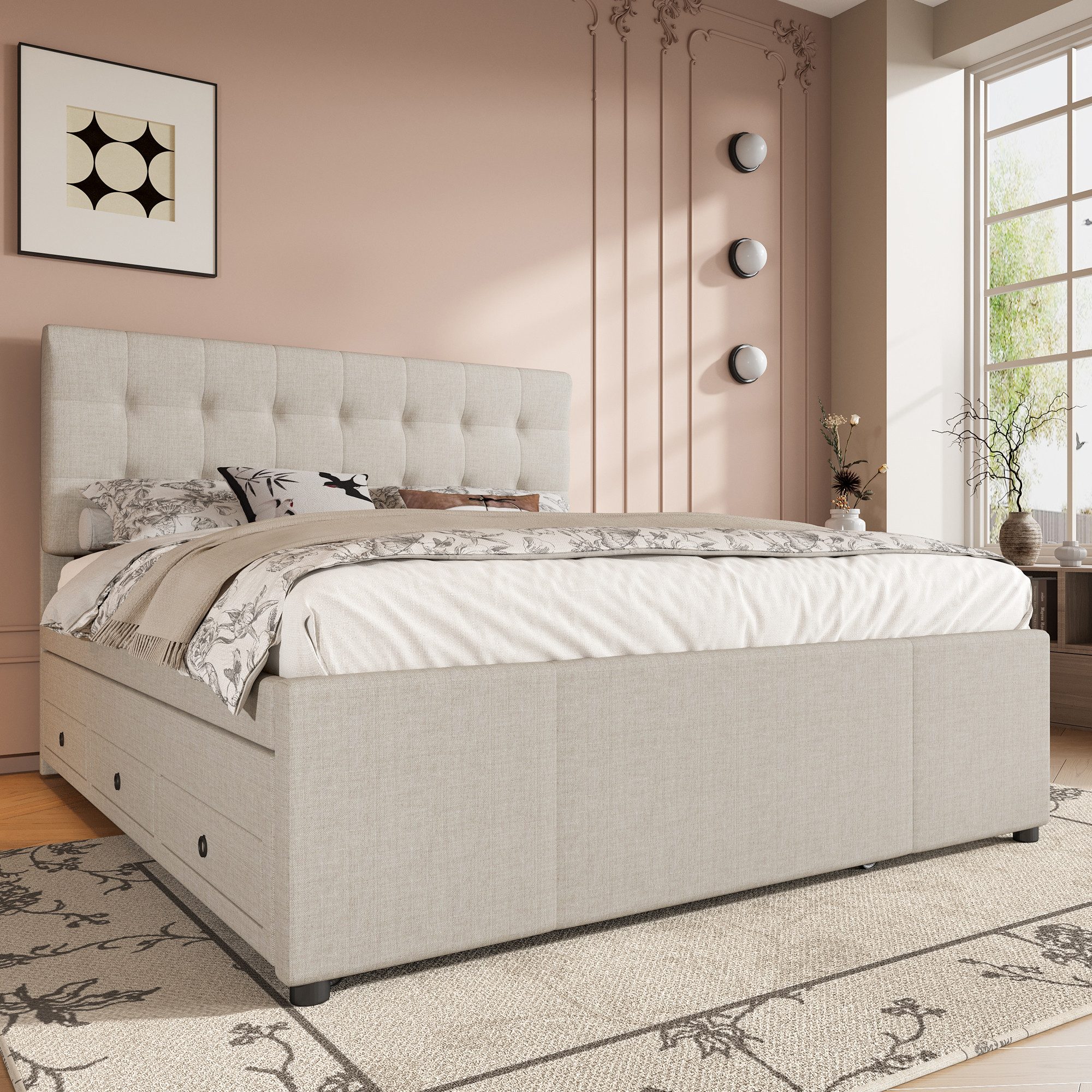 Flieks Polsterbett, Doppelbett 140x200cm 3 Schubladen mit Unterbett 90x190c günstig online kaufen