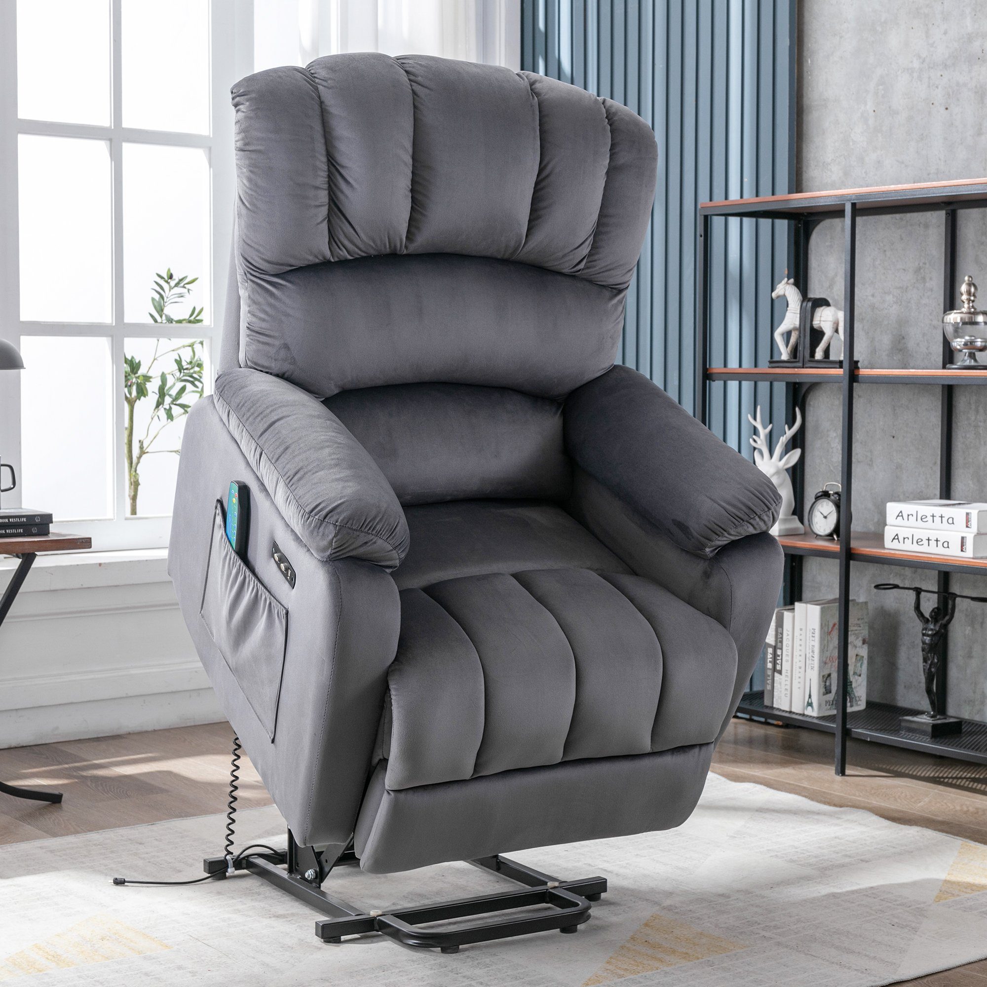Merax TV-Sessel Elektrischer Sessel zum Aufstehen und Entspannen, USB- verstellbar, Massagesessel mit Wärmefunktion, Relaxsessel mit Liegefunktion