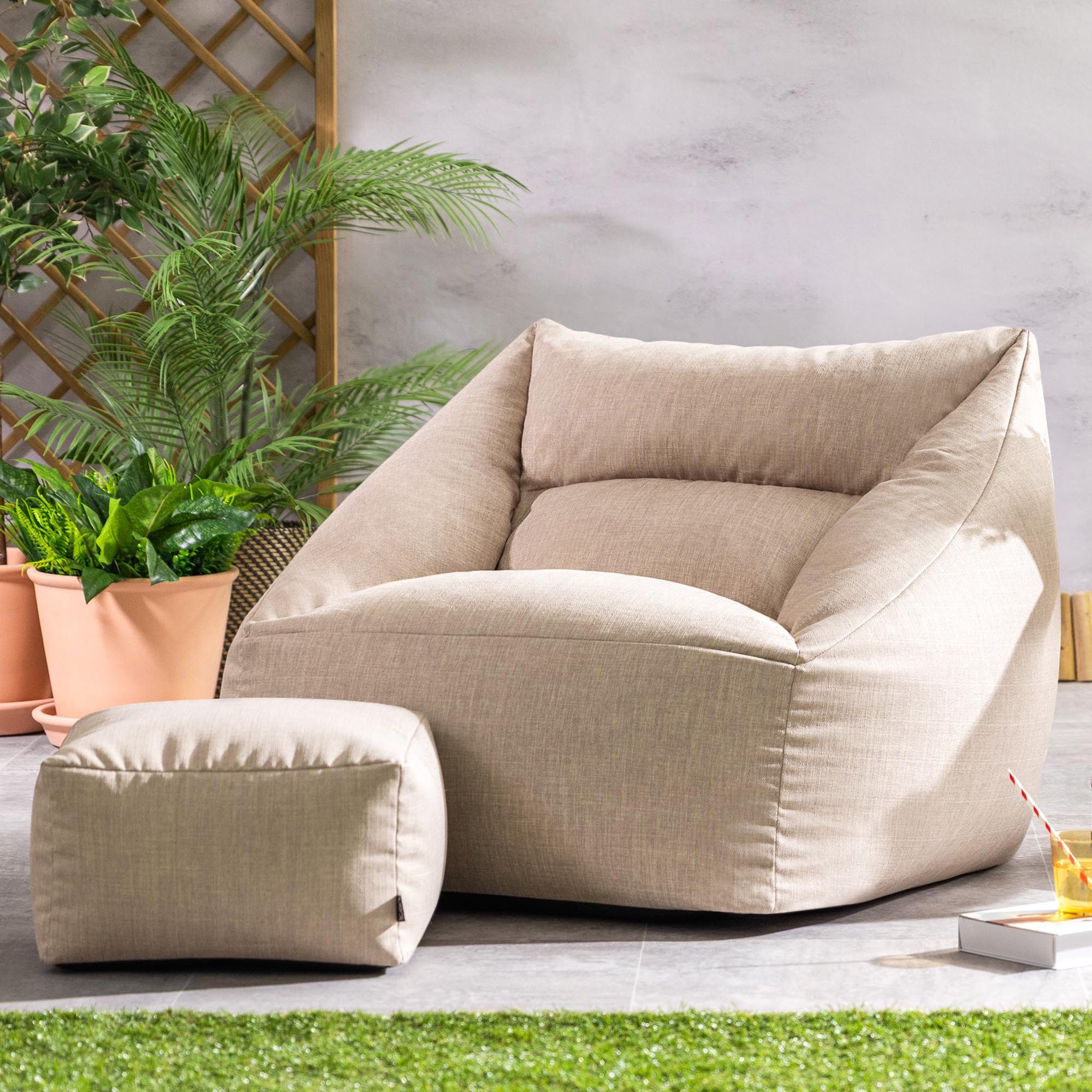 icon Sitzsack Sessel Outdoor mit Hocker „Natalia" (Spar-Set, 1 x Sitzsack-Sessel, 1 x Fußhocker), Sitzsack XXL, Made in Germany, für Erwachsene & Kinder, mit Füllung