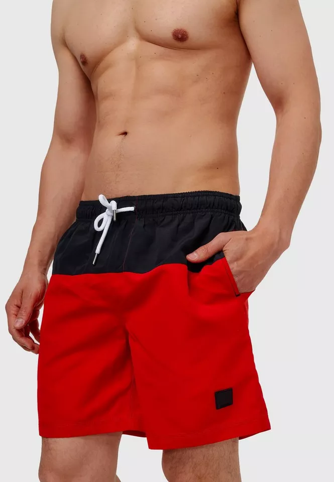 Indicode Badeshorts Herren Pruitt Schwimmshorts Männer elastischer Bund mit Kordelzug, Color-Block-Optik
