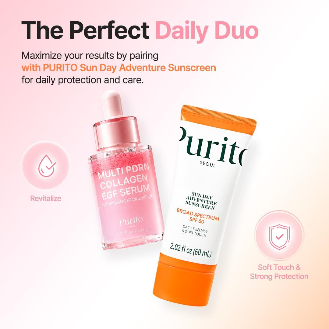 Purito Seoul Gesichtsmaske Multi PDRN Collagen EGF Serum 30 ml - leichtes Gesichtsserum mit Sodium DNA, Kollagen, EGF, Ceramide NP und Centella, für hydratisierte, geschmeidige Haut und frischen Glow