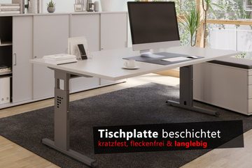 bümö Schreibtisch Serie-O - Arbeitshöhe: höhenverstellbar, Freiform: 180 x 100 cm - Dekor: Nussbaum - Gestell: Weiß