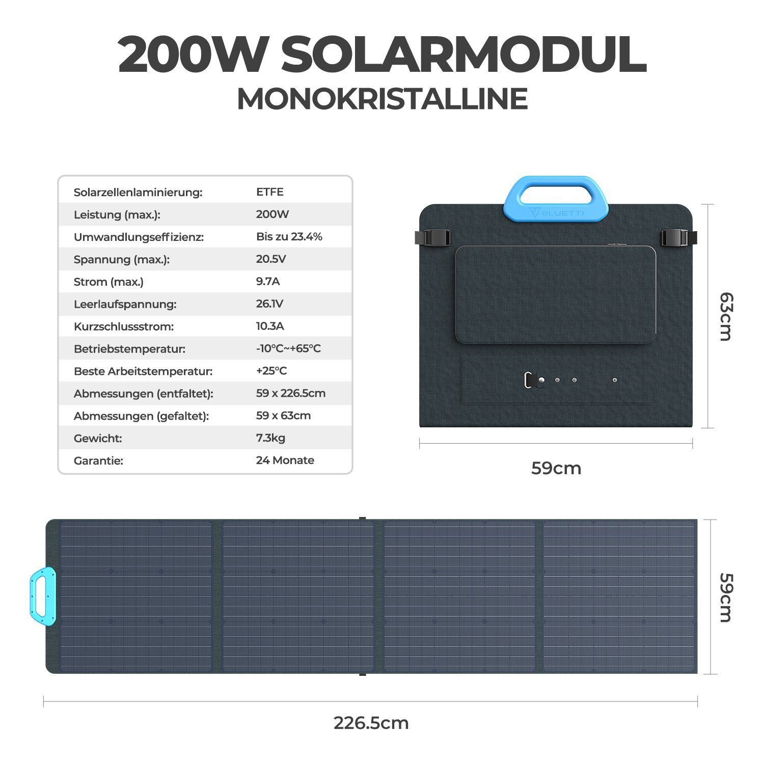 BLUETTI Solaranlage PV200 Solarpanel, IP65 Schutz 200,00 MONOKRISTALLIN, W