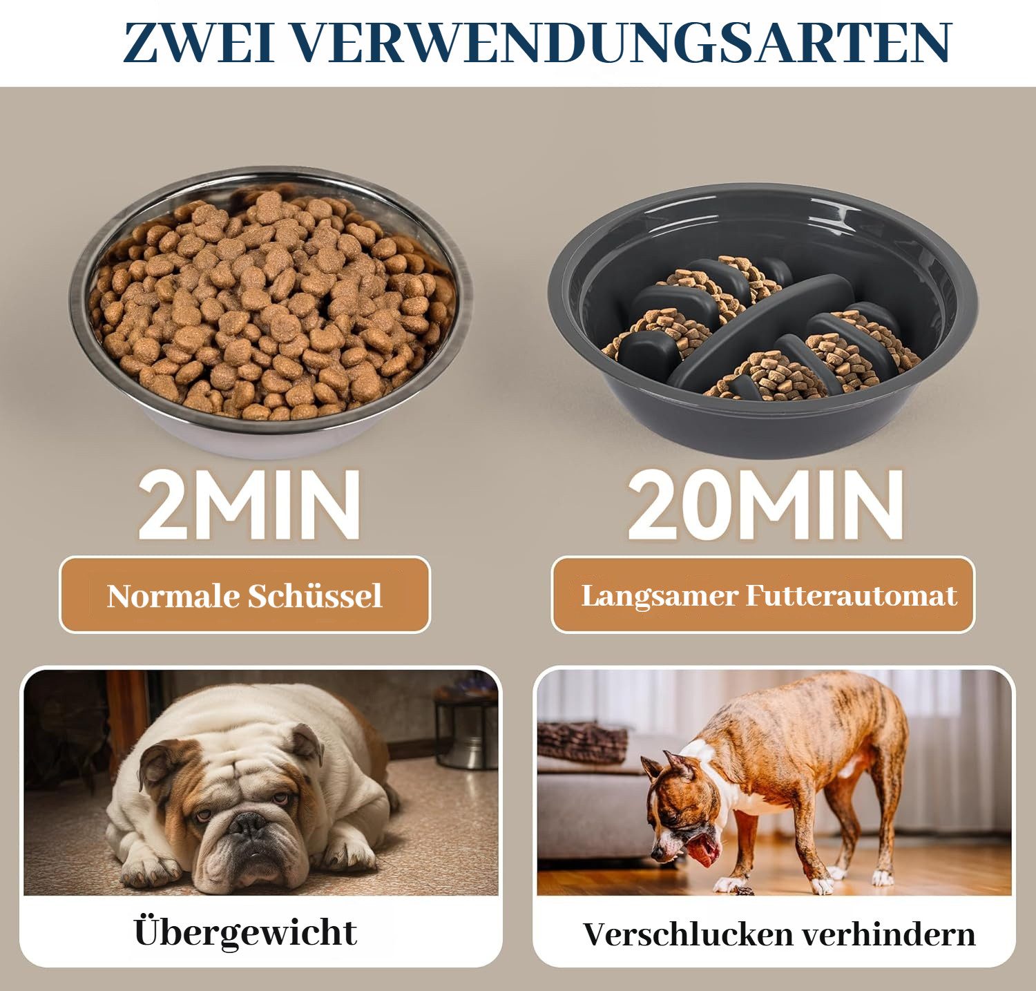 BlingBin Futternapf Erhöhter Hundenapf mit 2 Edelstahlnäpfen und 1 Anti-Schlingnapf, Edelstahl, Silikon, 5 Höhenverstellbar Futterstation für Kleine Mittlere Große Hunde
