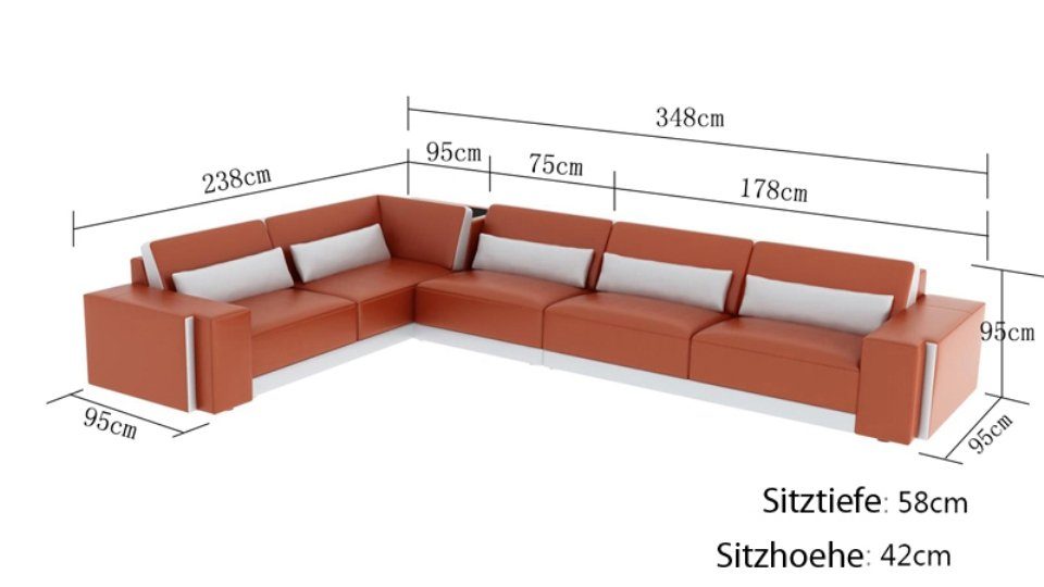 Ecksofa, Modern Sofa Eck Couch Wohnlandschaft Ledersofa Ecksofa Design JVmoebel