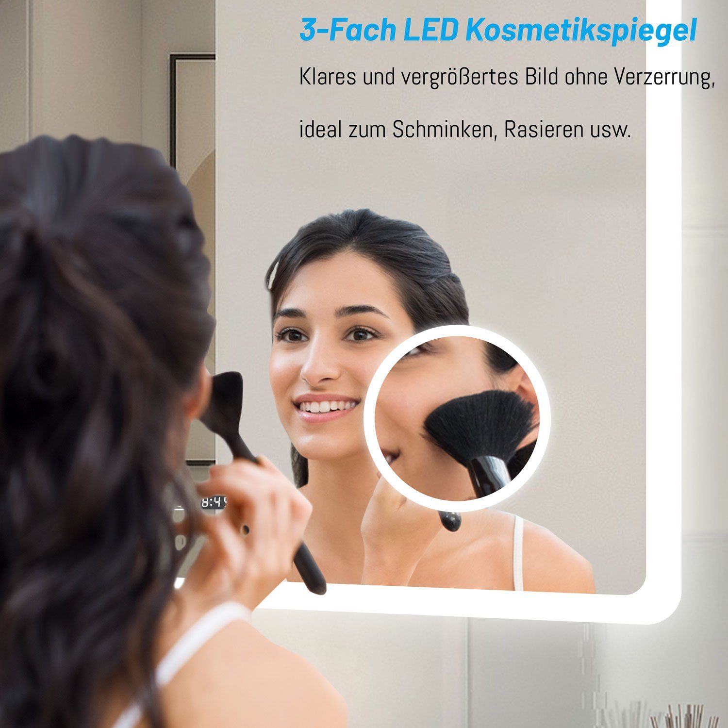 duschspa Badspiegel LED Spiegel mit Steckdose 3x Schminkspiegel Kalt/Neutral/Warmweiß, Rasiersteckdose – Bild 5 von 5