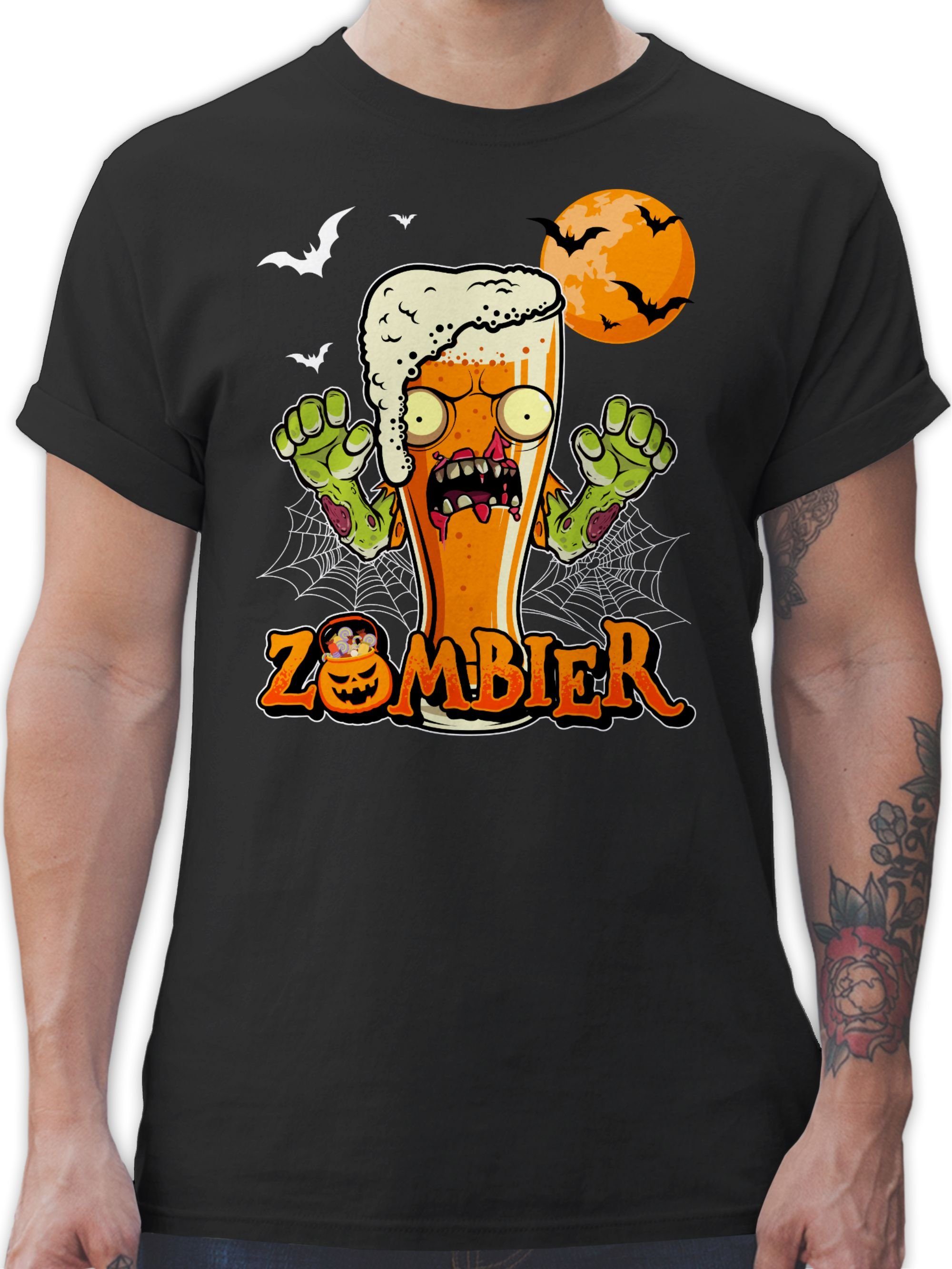 Shirtracer T-Shirt Zombier Bier Zombie Halloween Lustige Geschenke Hopfen Halloween Kostüme Herren 01 Schwarz