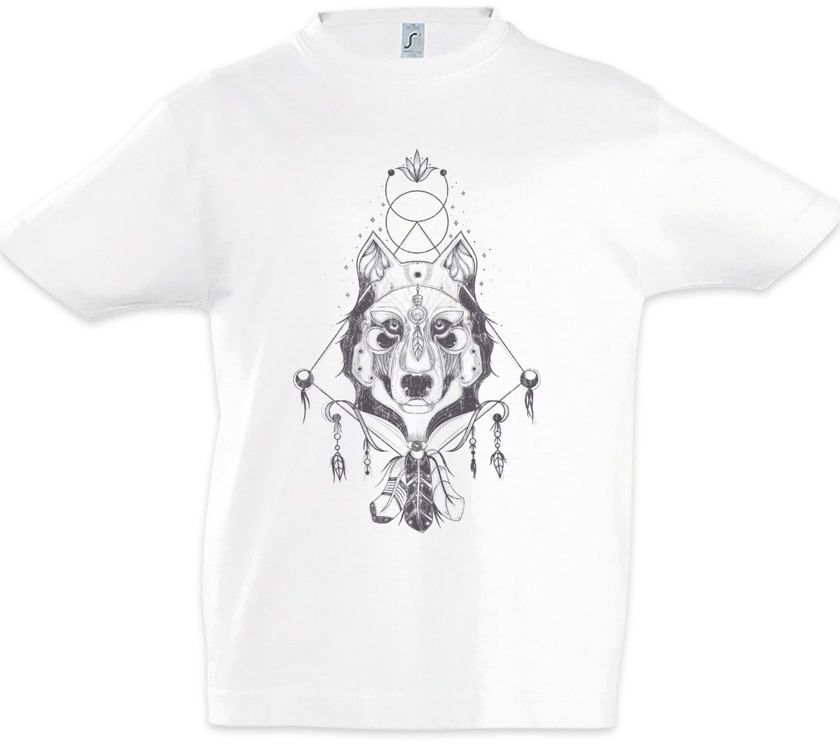 Print-Shirt Indian Wolf & Feathers Kinder T-Shirt Native American Häuptling
