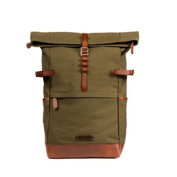 DRAKENSBERG Rucksack Roll-Top »Wyatt« Oliv-Grün, markanter Herren Cityrucksack aus Canvas und Leder mit 15" Laptopfach