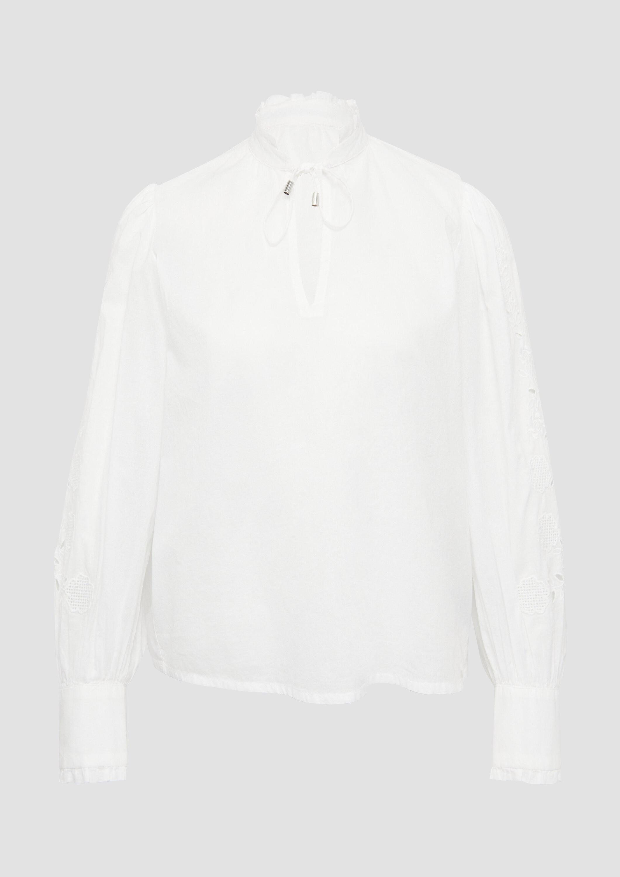 QS Langarmbluse Bluse Leichte Baumwollbluse mit Stickerei am Ärmel