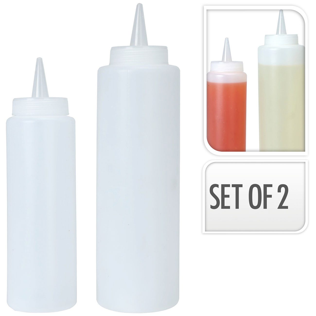 Excellent Houseware Aufbewahrungssystem Garnierflaschen 250ml & 400ml Quetschflaschen aus Kunststoff 2/4er-Set, (2-tlg., 2er-Set & 4er-Set), Quetschflaschen-Set (250/400 ml) zum präzisen Garnieren & Dosieren