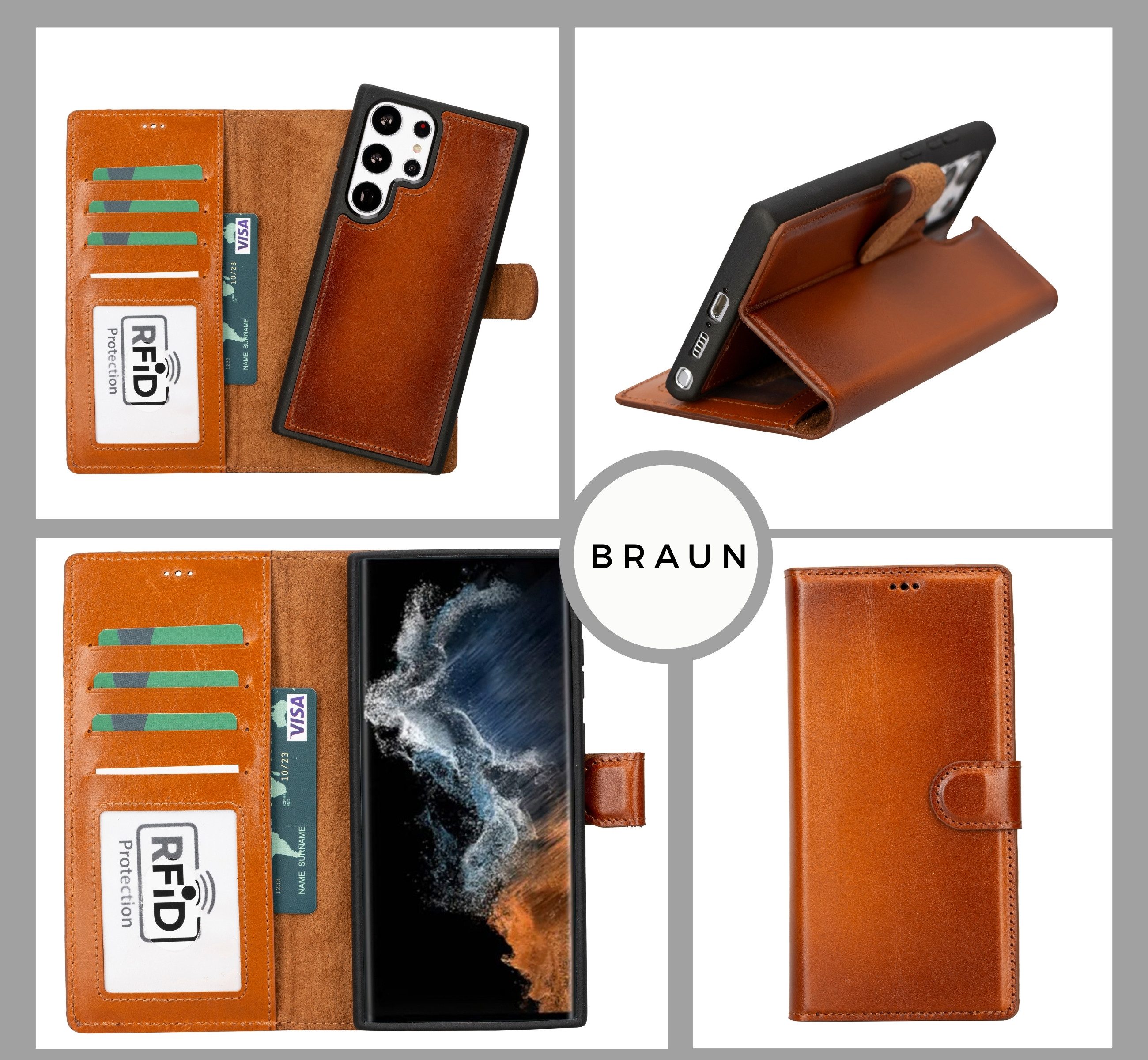 Renna Leather Handyhülle Echtleder Hülle Samsung S26 S26+ Ultra Tasche Flip Case Klappetui