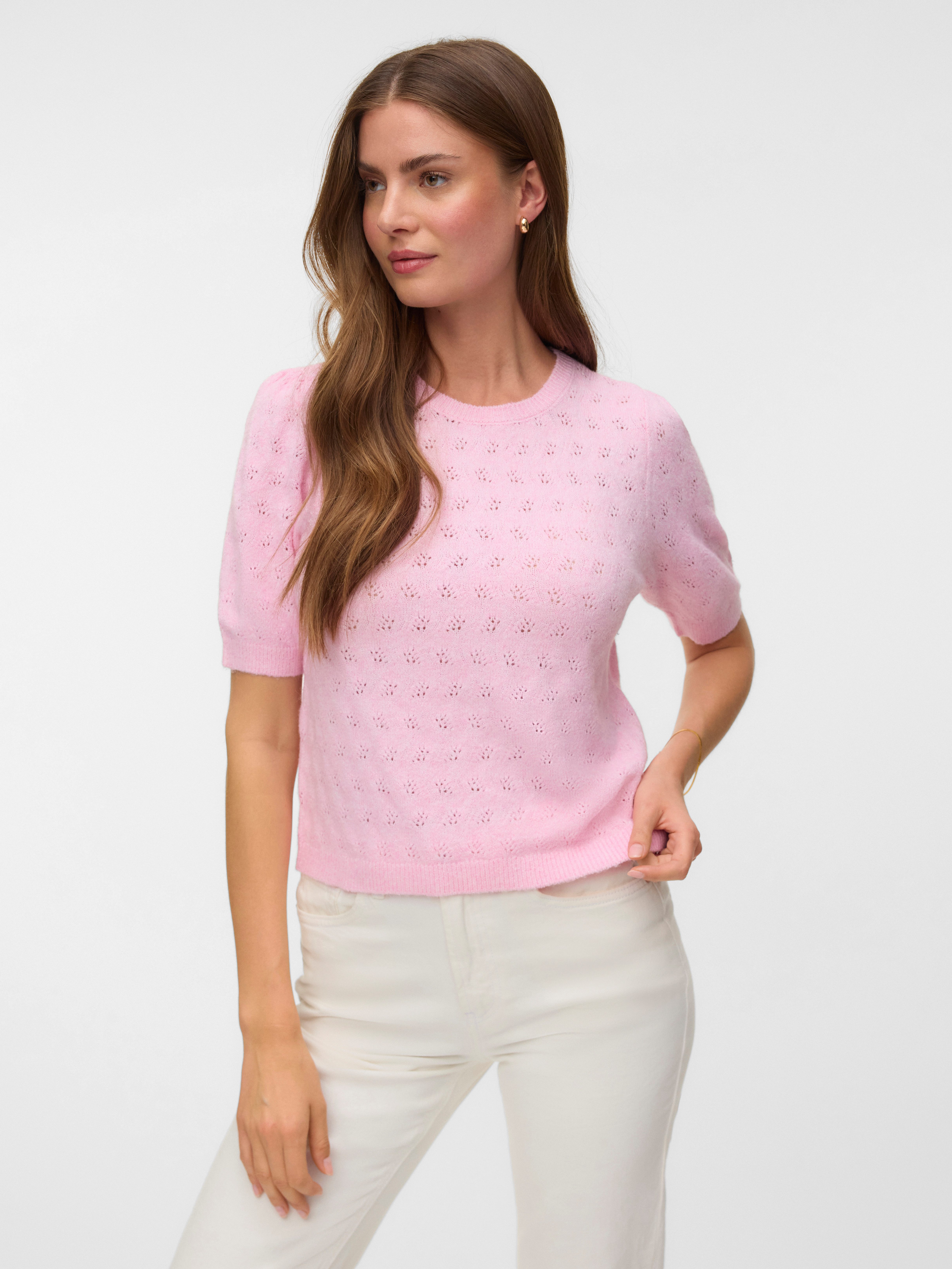 Vero Moda Kurzarmpullover VMDOFFY STITCH 2/4 O-NECK PULLOVER NOOS Materialmix, regular fit
