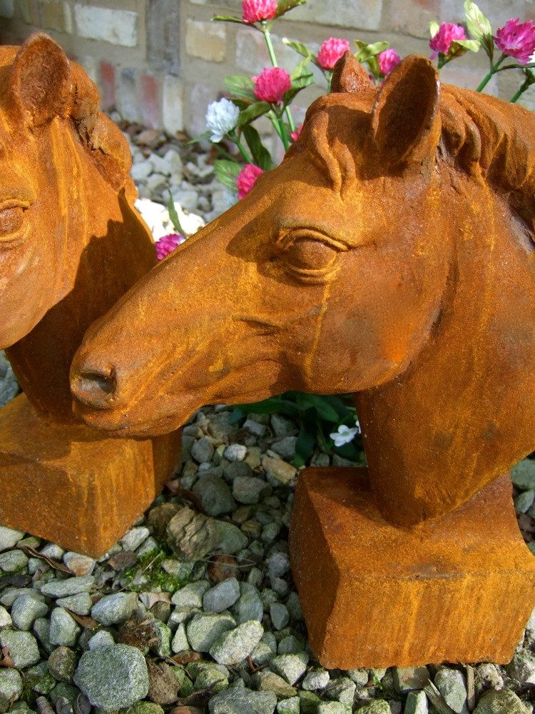 Antikas Gartenfigur Pferdekopf Skulptur für Pfosten und Mauerpfeiler Gartendeko Pferd