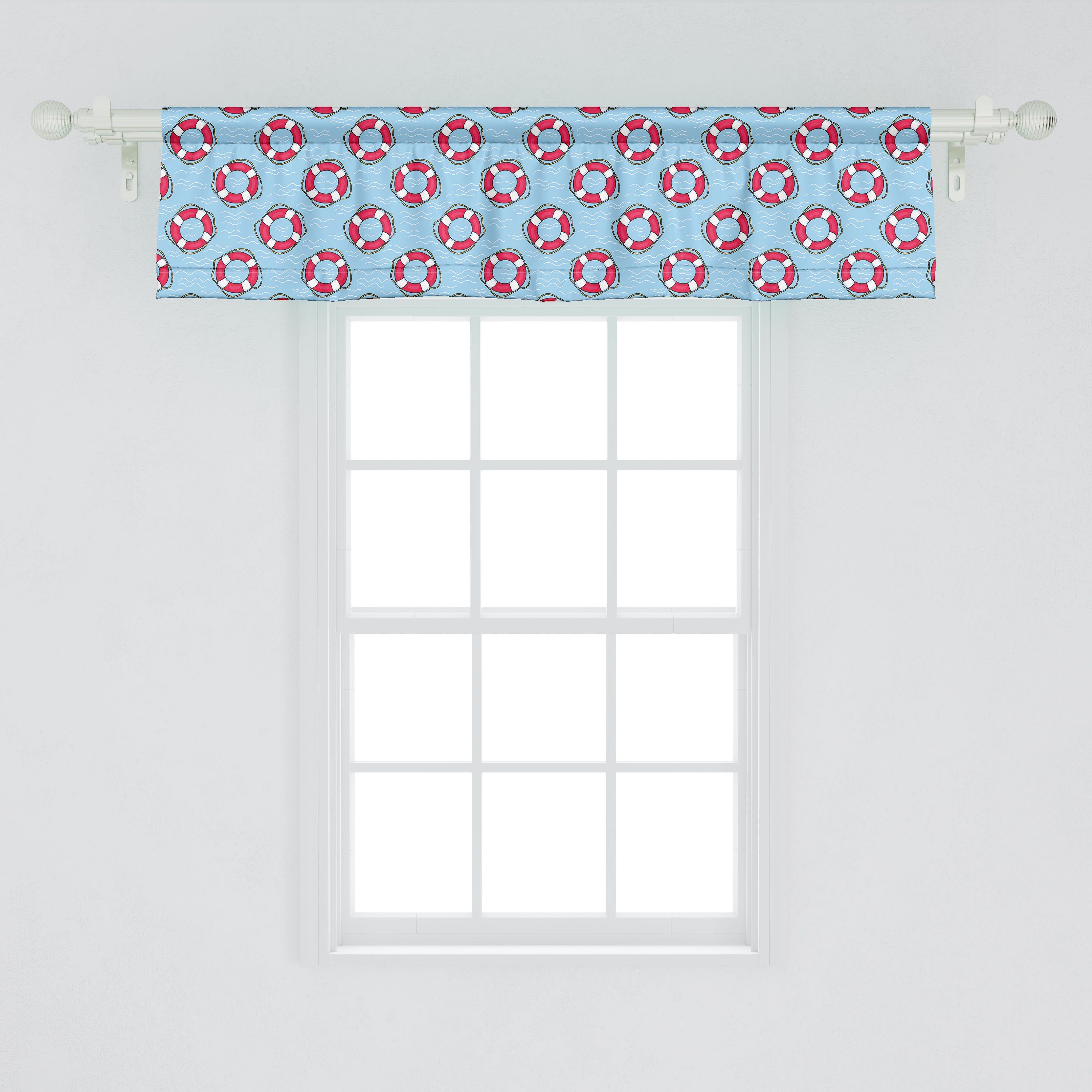 Dekor Lifebuoys Abakuhaus, Vorhang mit Stangentasche, für Microfaser, Ocean Küche Volant in Schlafzimmer Scheibengardine Wasserblau