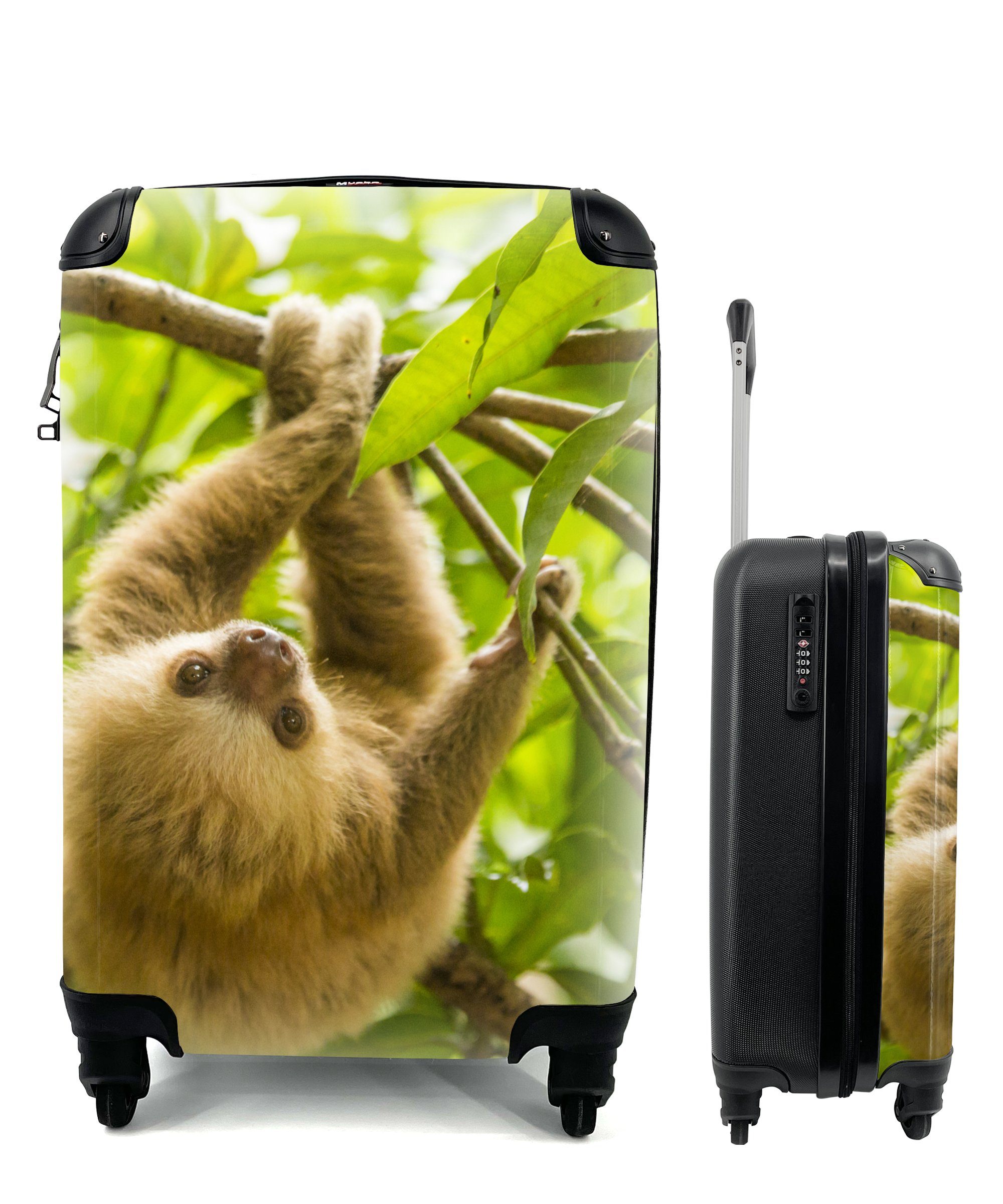 Ein Faultier Reisetasche Rollen, 4 für Reisekoffer MuchoWow mit Handgepäckkoffer Ferien, gefärbtes rollen, hängt den junges Trolley, grünen Handgepäck zwischen Blättern,