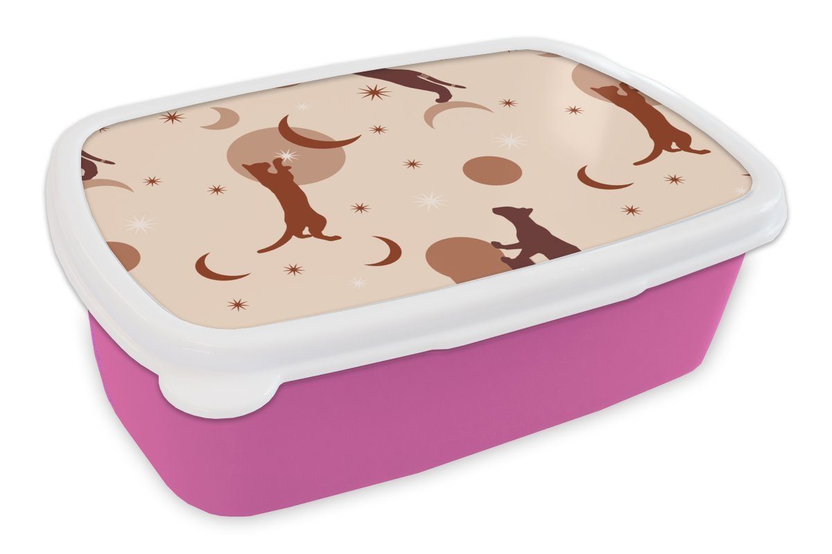 MuchoWow Lunchbox Muster - Katze - Mond - Pastell - Mädchen - Kinder - Kinder, Kunststoff, (2-tlg), Brotbox für Erwachsene, Brotdose Kinder, Snackbox, Mädchen, Kunststoff rosa