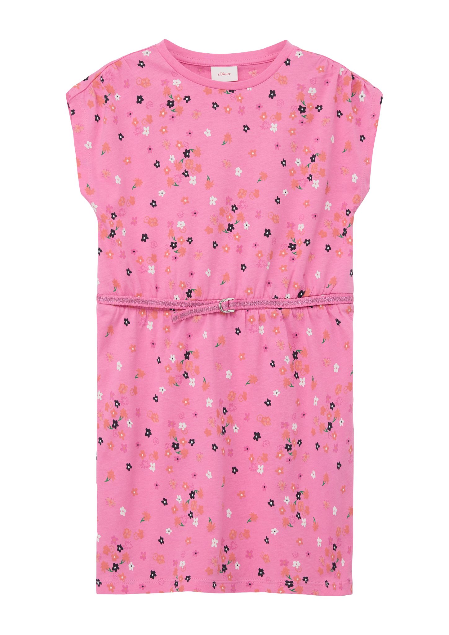 s.Oliver Stoffgürtel mit pink Baumwollkleid Minikleid Raffung