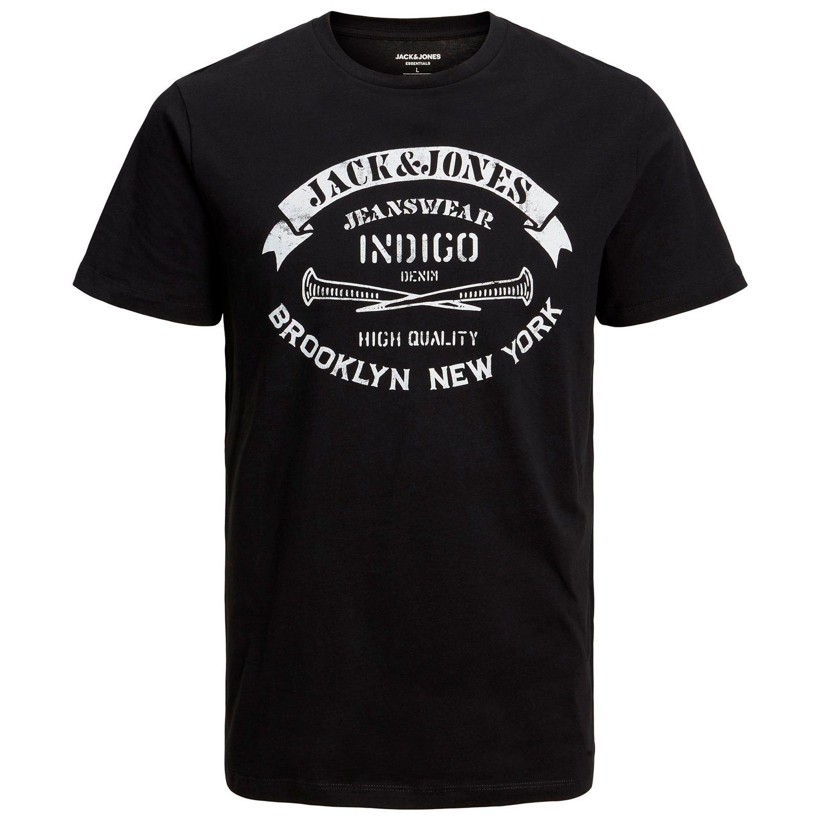 Größen Jones Herren Label-Print schwarz Jack Große T-Shirt & Jack&Jones Rundhalsshirt
