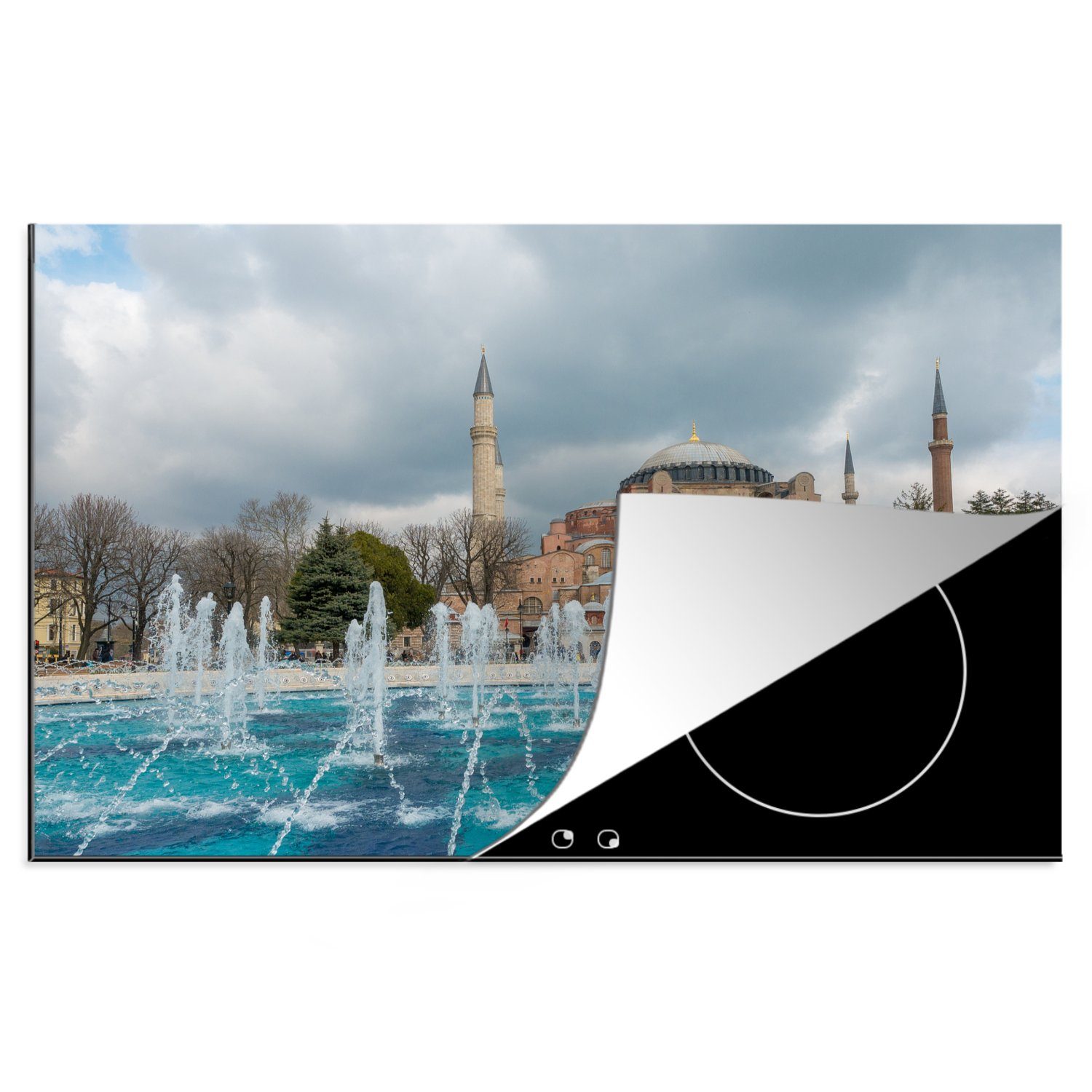 MuchoWow Herdblende-/Abdeckplatte Springbrunnen in Istanbul, Vinyl, (1 tlg), 81x52 cm, Induktionskochfeld Schutz für die küche, Ceranfeldabdeckung