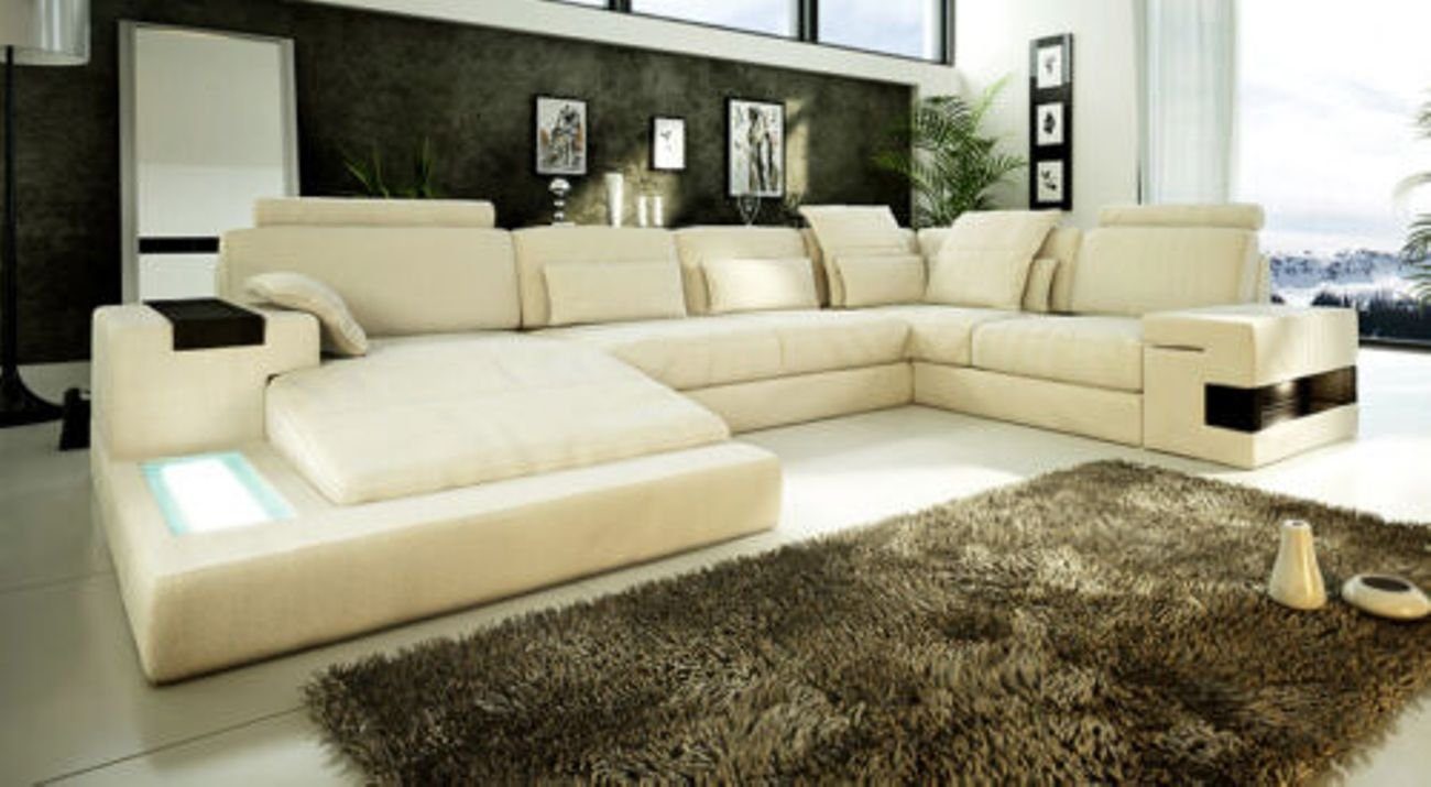 Big Sofa Beige Ecksofa JVmoebel Polster Bellini Ledersofa USB Couch Wohnlandschaft Garnitur
