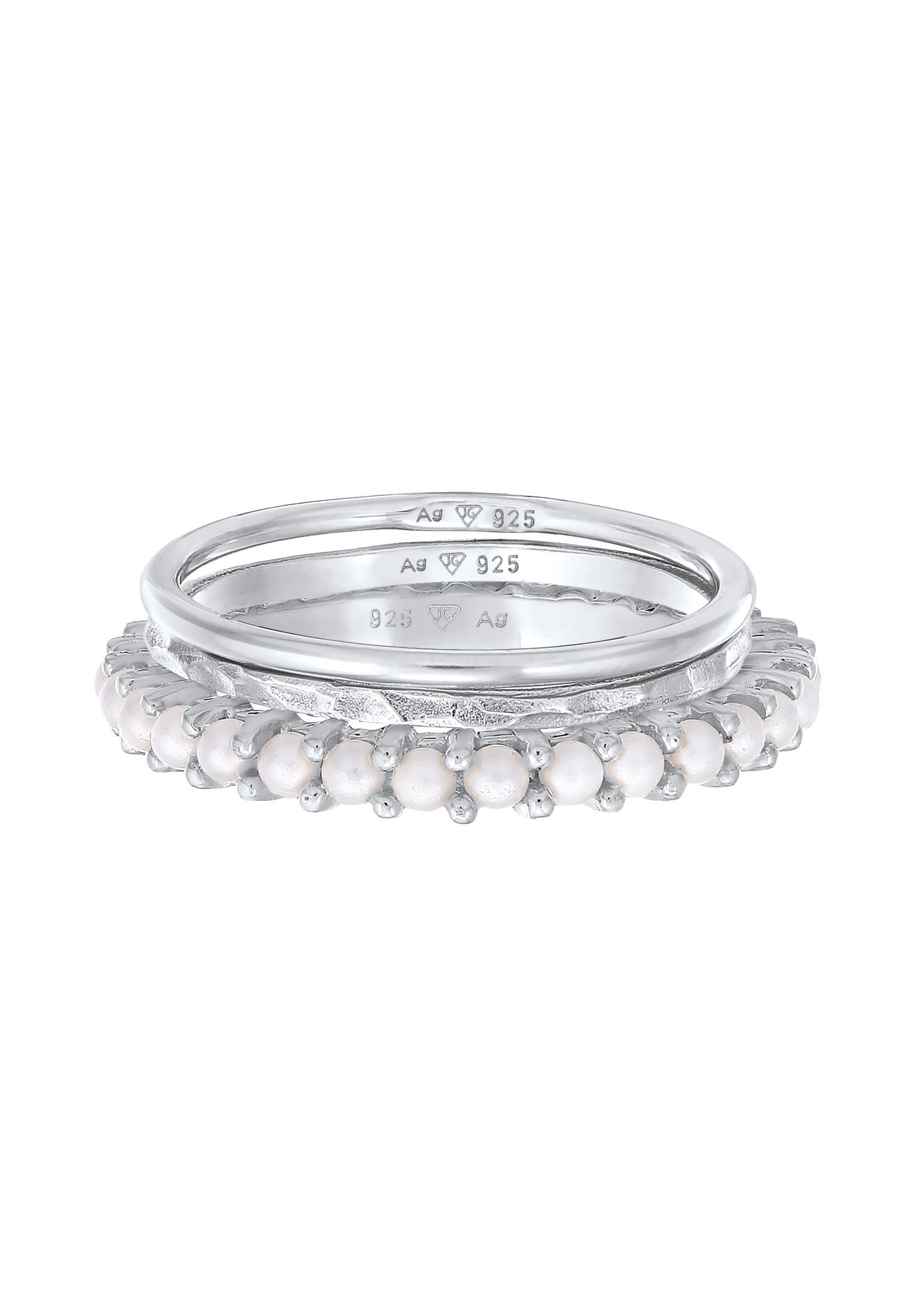 Set 3er Elli Silber 925 Ring-Set Stapelring Perlen