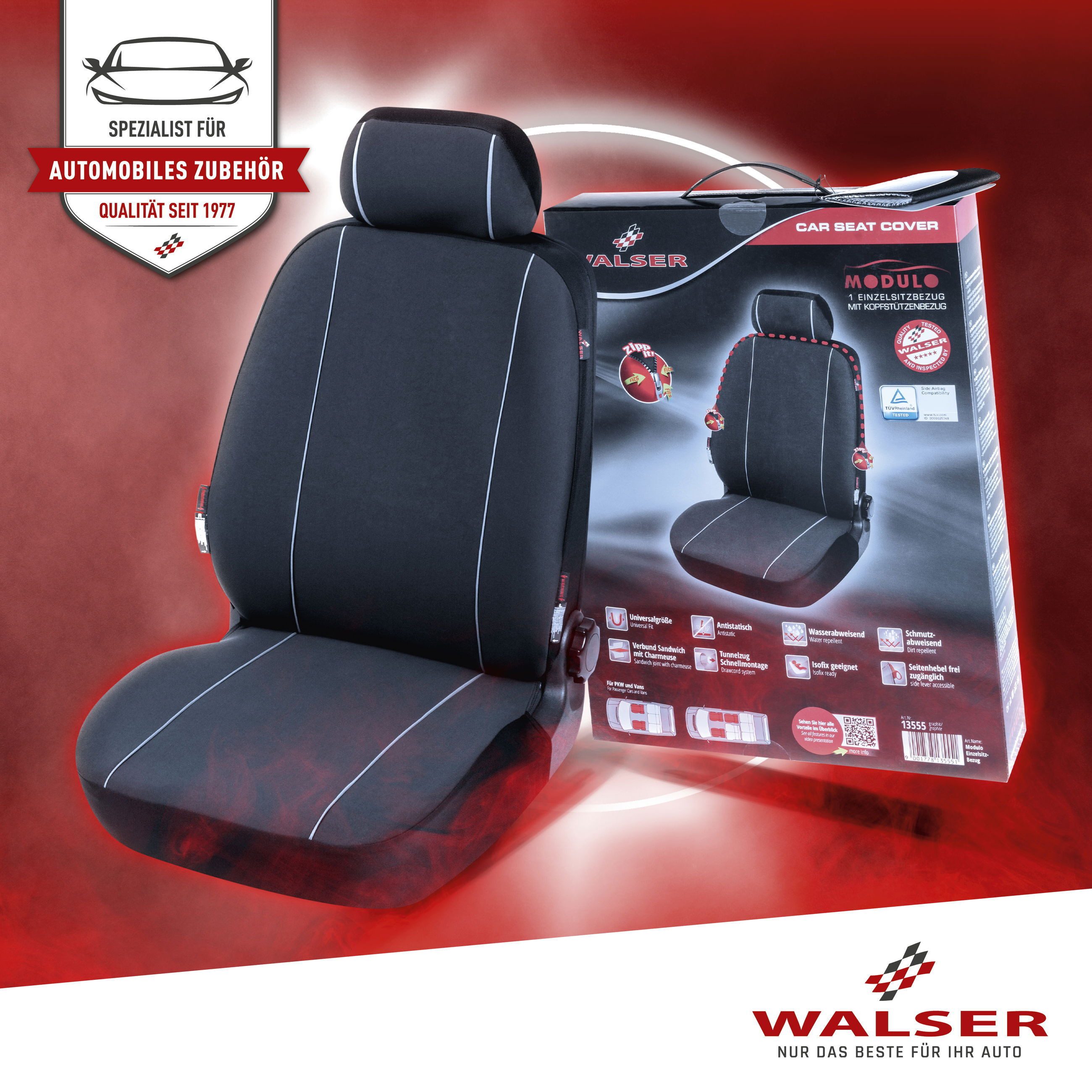 WALSER Autositzbezug Autositzbezug Modulo, 1 Vordersitzbezug 2tlg, 1 Kopfstützenbezug, 3-tlg.