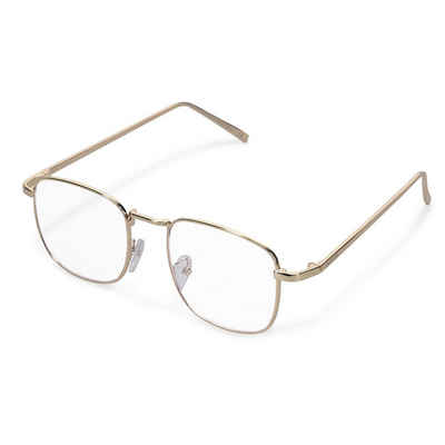 Navaris Brille, ohne Sehstärke - Damen Herren Vintage Modebrille - Anti Blaulicht Computer Nerdbrille ohne Stärke - mit Metallbügeln