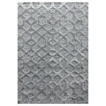 Designteppich Designerteppich Tokio hoch-tief Struktur Gitter grau, TaraCarpet, rechteckig, Höhe: 20 mm, moderner scandi boho Gitter grau Wohnzimmer Schlafzimmer Flur 080x150