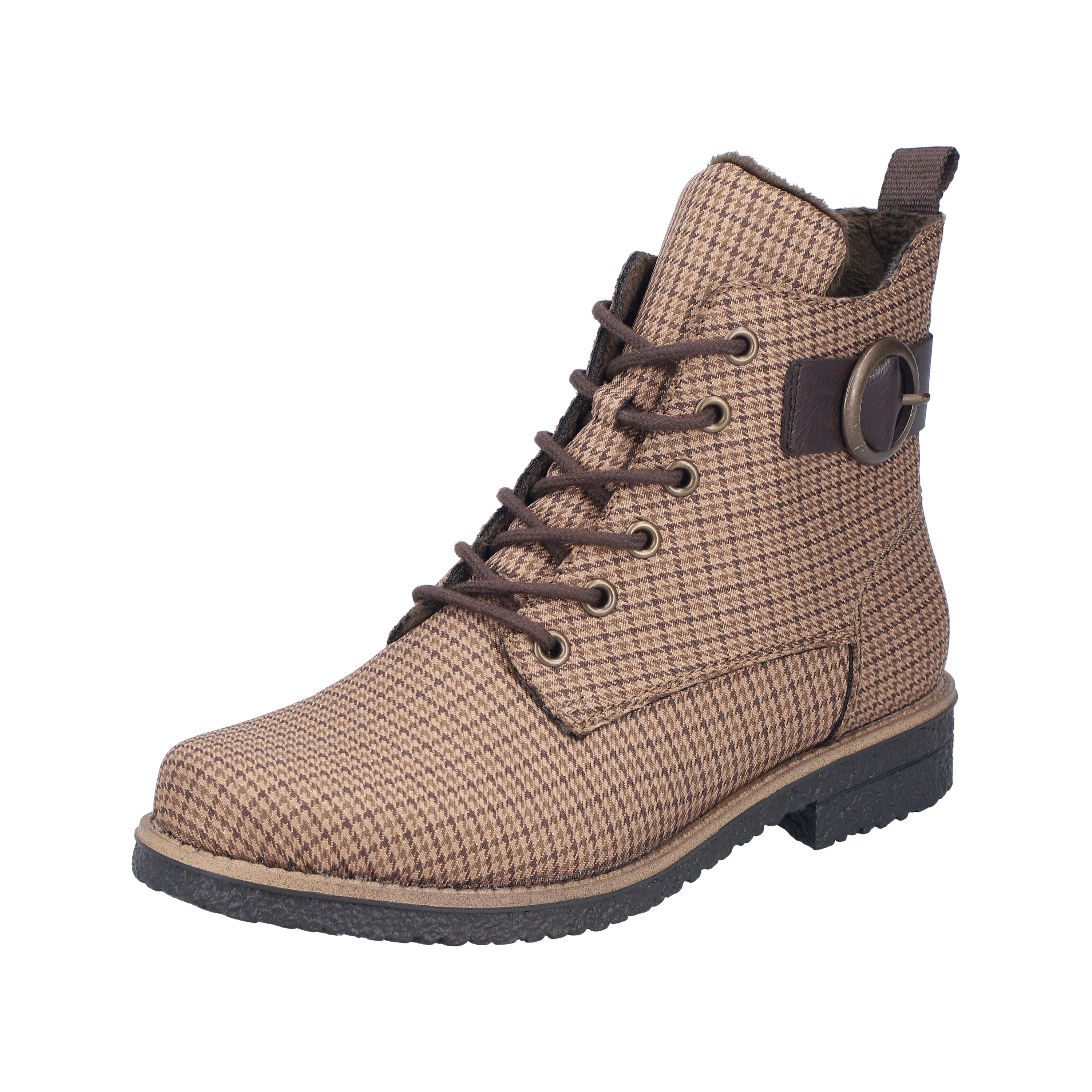 Rieker Schnürboots Schnürstiefelette in Karo-Optik, mit Zierschnalle und Glitzerdetails