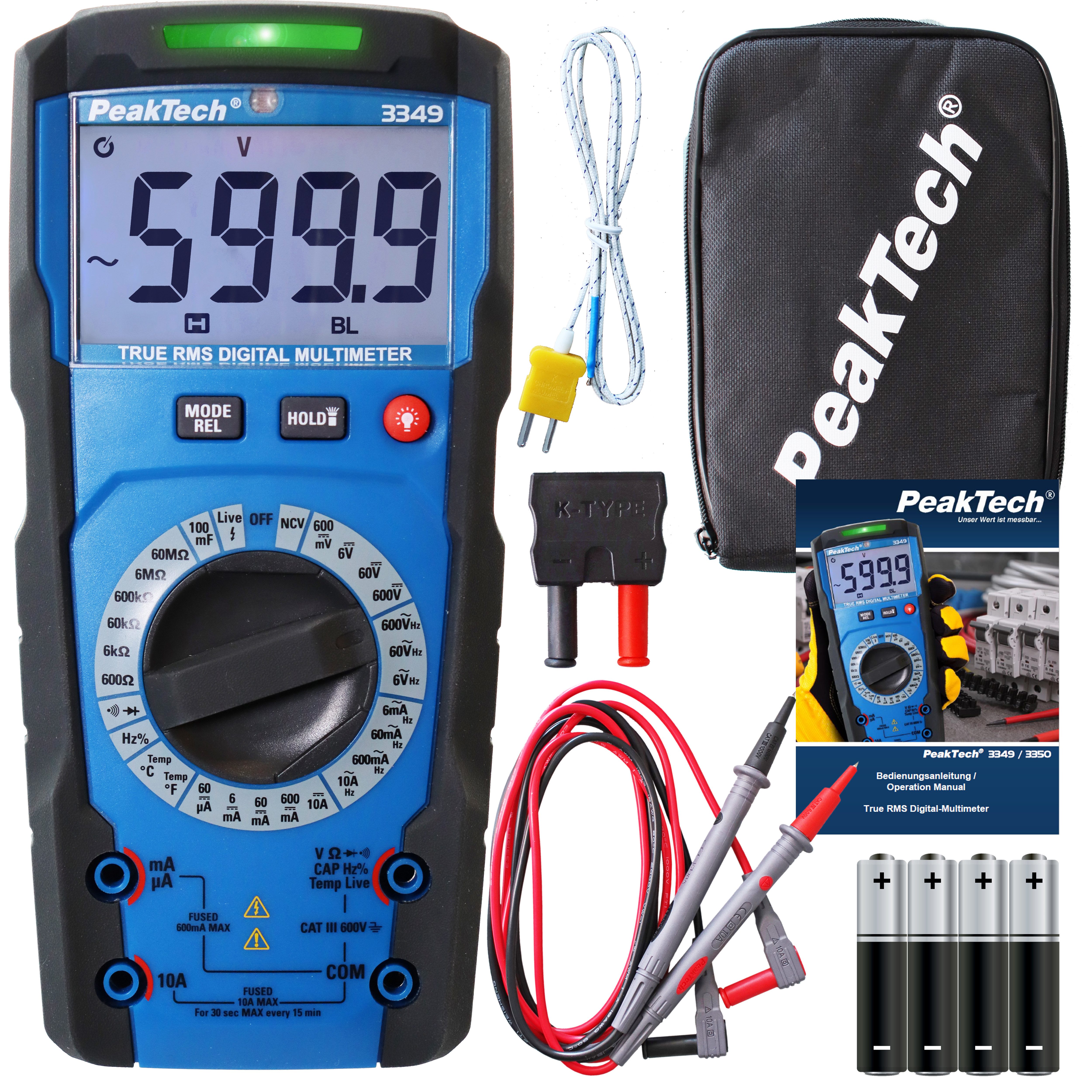 PeakTech Multimeter CAT III 600V 10A TRMS AC/DC AC DC Digitalmultimeter