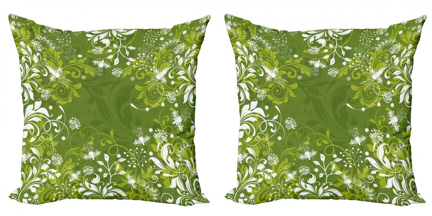 Kissenbezüge Modern Accent Doppelseitiger Digitaldruck, Abakuhaus (2 Stück), Grün Abstract Floral Natur | Kissenbezüge