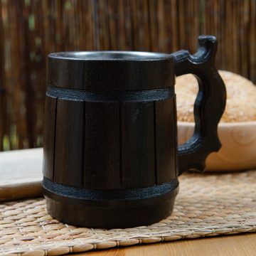 Platan Room Bierkrug Bierkrug aus Holz, Dunkel, mit Edelstahleinsatz Bierkrug aus Holz für Bierfest