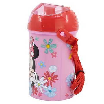 Disney Trinkflasche Disney Minnie Maus Wasserflasche, Flasche mit Trinkhalm Gurt 450 ml