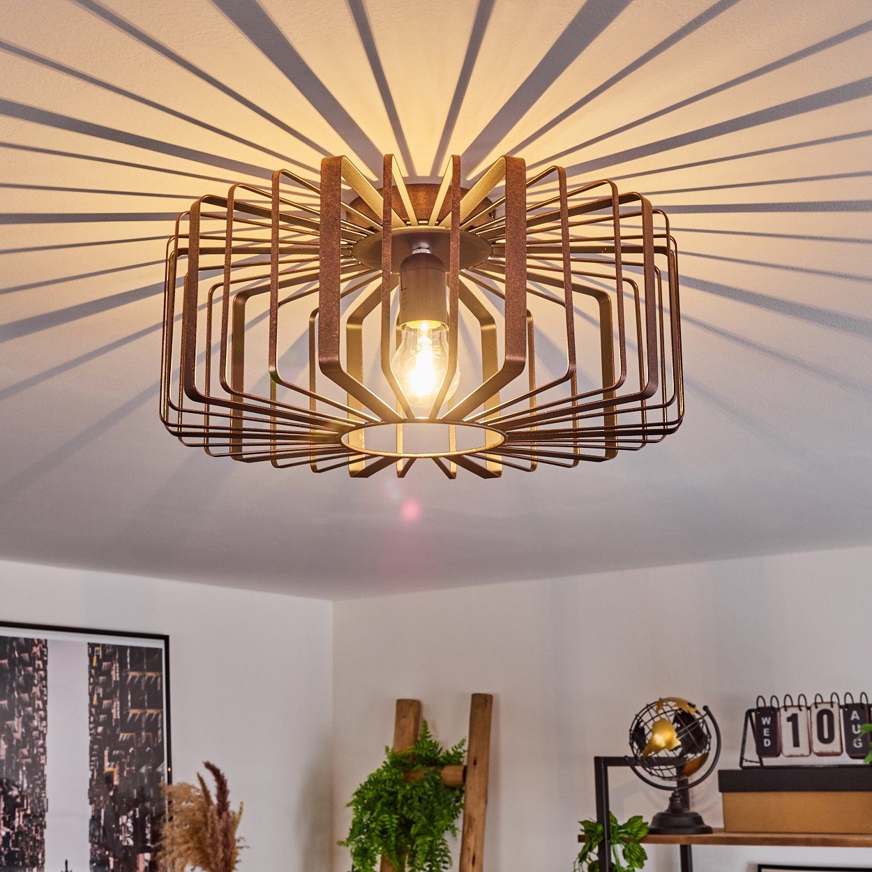 hofstein Deckenleuchte »Aidone« Deckenlampe aus Metall in Schwarz/Kupfer, ohne Leuchtmittel, mit Gitterschirm, Ø40cm, E27, Moderne Leuchte mit Lichtspiel