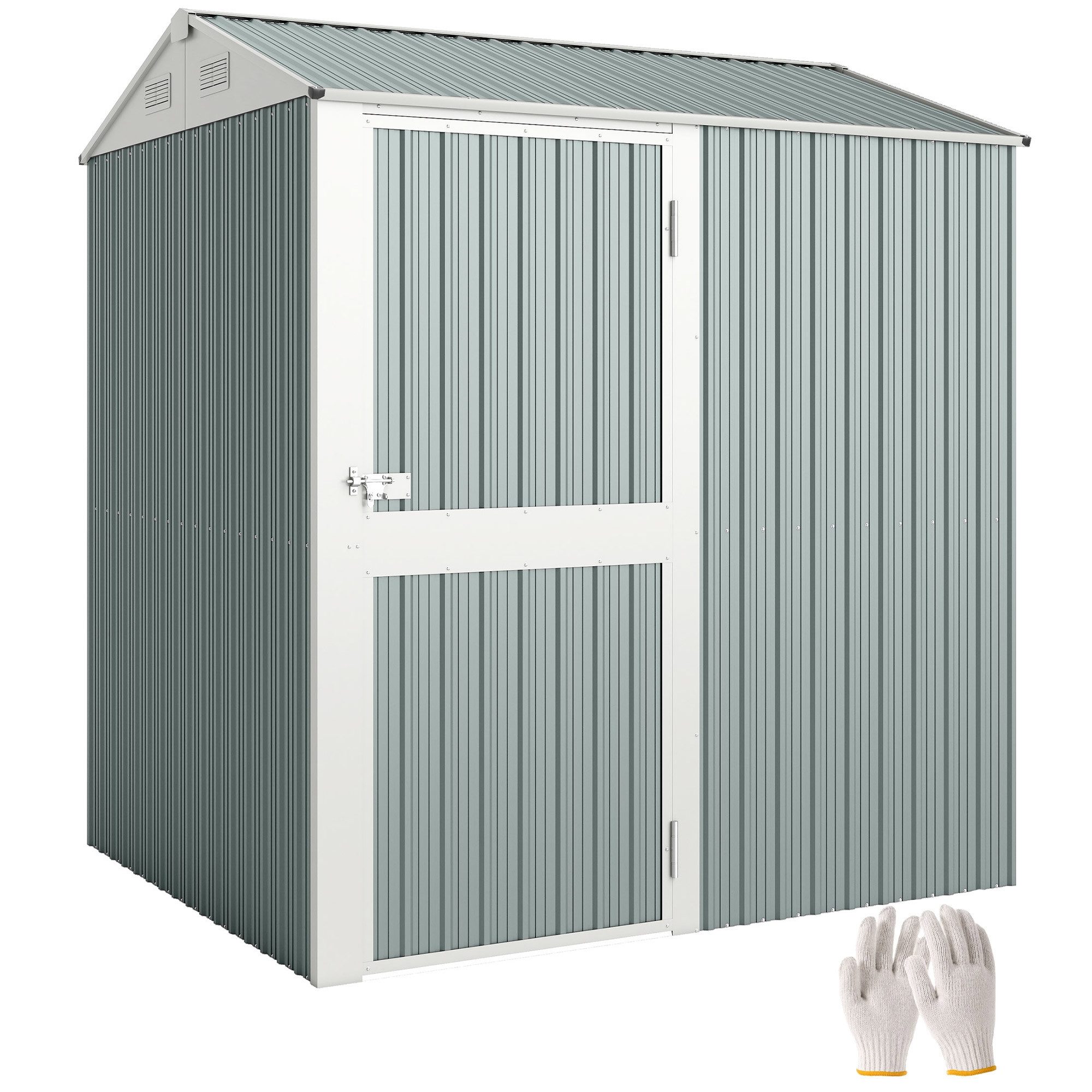 MC Star Gerätehaus Metall Gerätehaus 3,5 m², Hoher Abschließbar Geräteschuppen, mit Sattedach Lüftungen Handschuhen, 209 x 177 x 236 cm