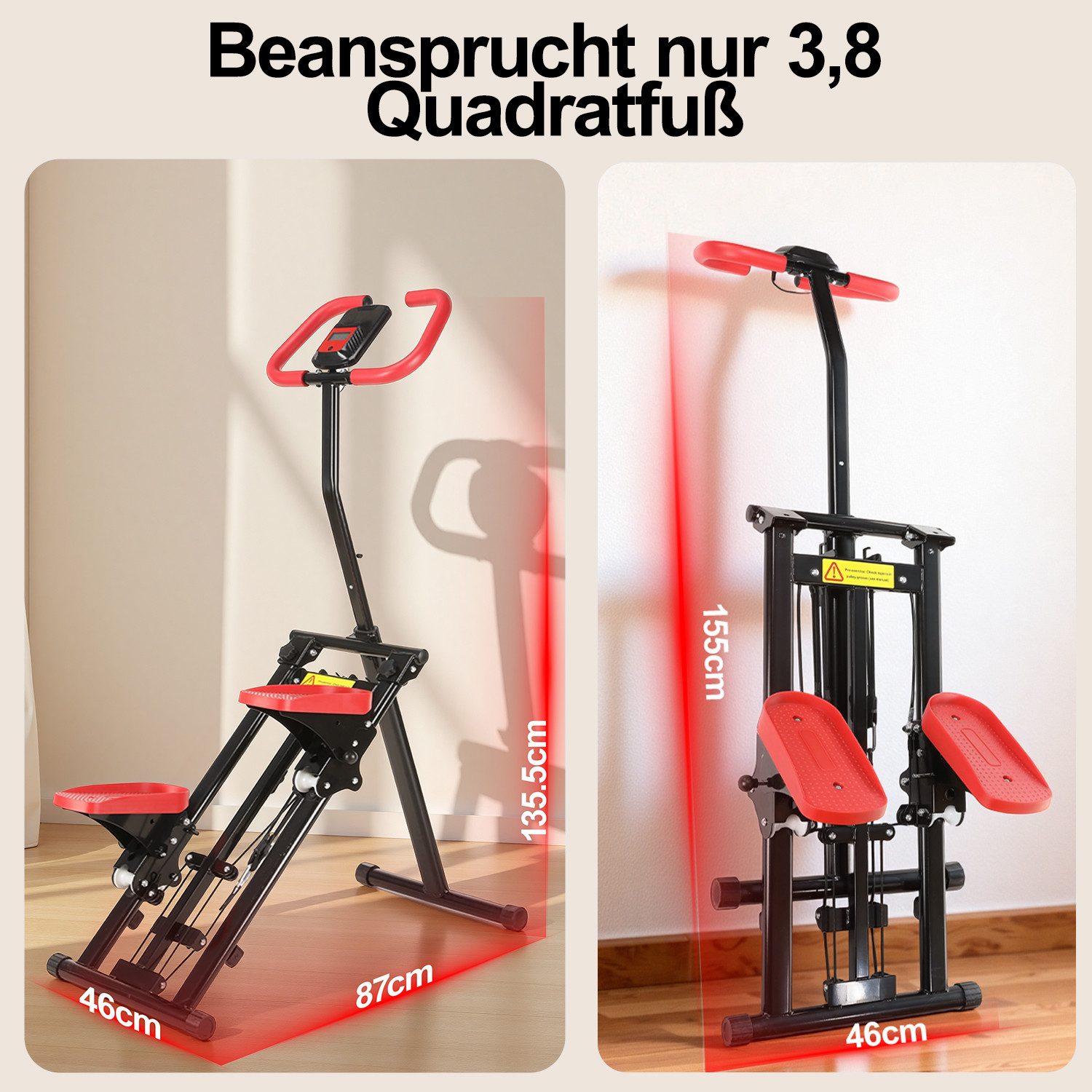 kehot Stepper Treppenstepper klappbar mit Handgriff, bis 100 kg (3-fach höhenverstellbar mit großen 12 x 27 cm Pedalen, Mit 6 Widerstandsbändern für Arm- und Oberkörpertraining), Mechanischer Schrittzähler, kompakt für das Training zu Hause