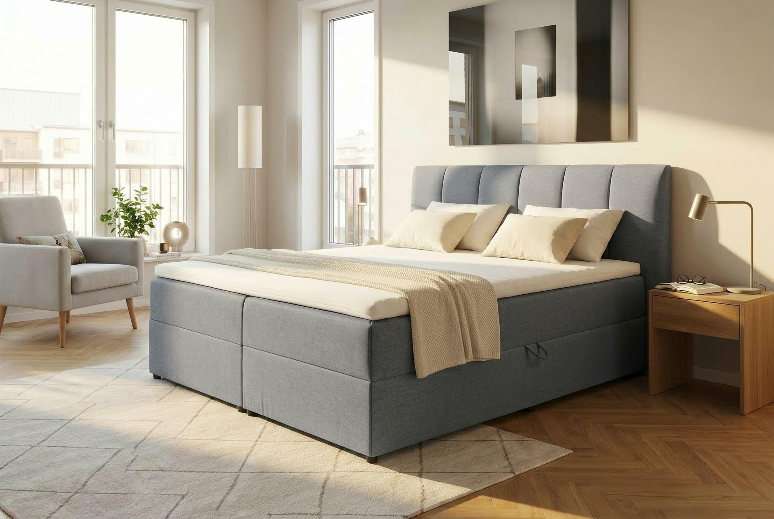 ED EXCITING DESIGN Boxbett "Granada" inkl. Bettkasten und Topper, erhältlich in den Größen 120x200cm & 180x200cm