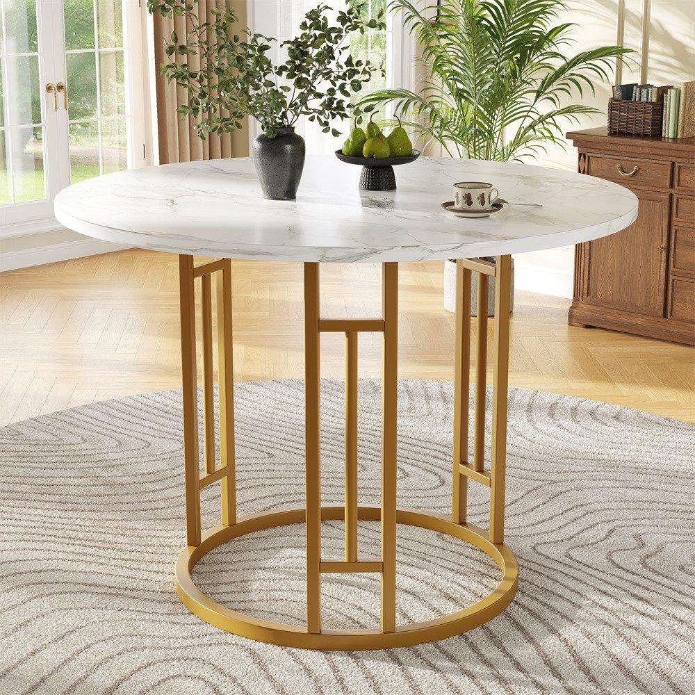 MODFU Essgruppe Stylisches Esstisch,Esszimmerstühle,Esstisch-Set, (Moderner runder Esstisch 80×80×76 cm mit verstellbaren Metallbeinen, langlebiger MDF-Marmor-Tischplatte & hoher Tragfähigkeit., 1-tlg)