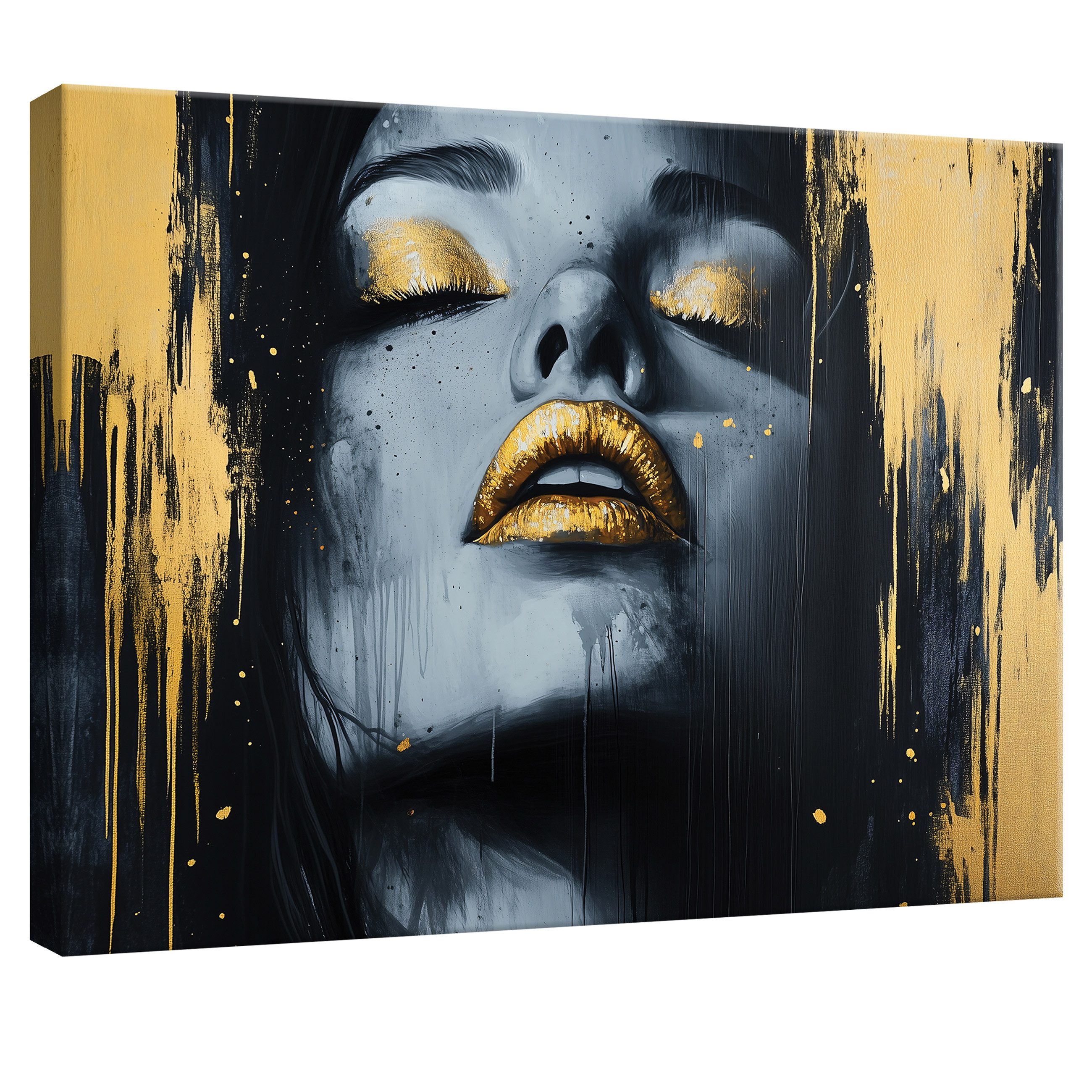 Wallarena Leinwandbild Frau Abstrakt Gold Schwarz Wandbilder XXL Wand Deko günstig online kaufen
