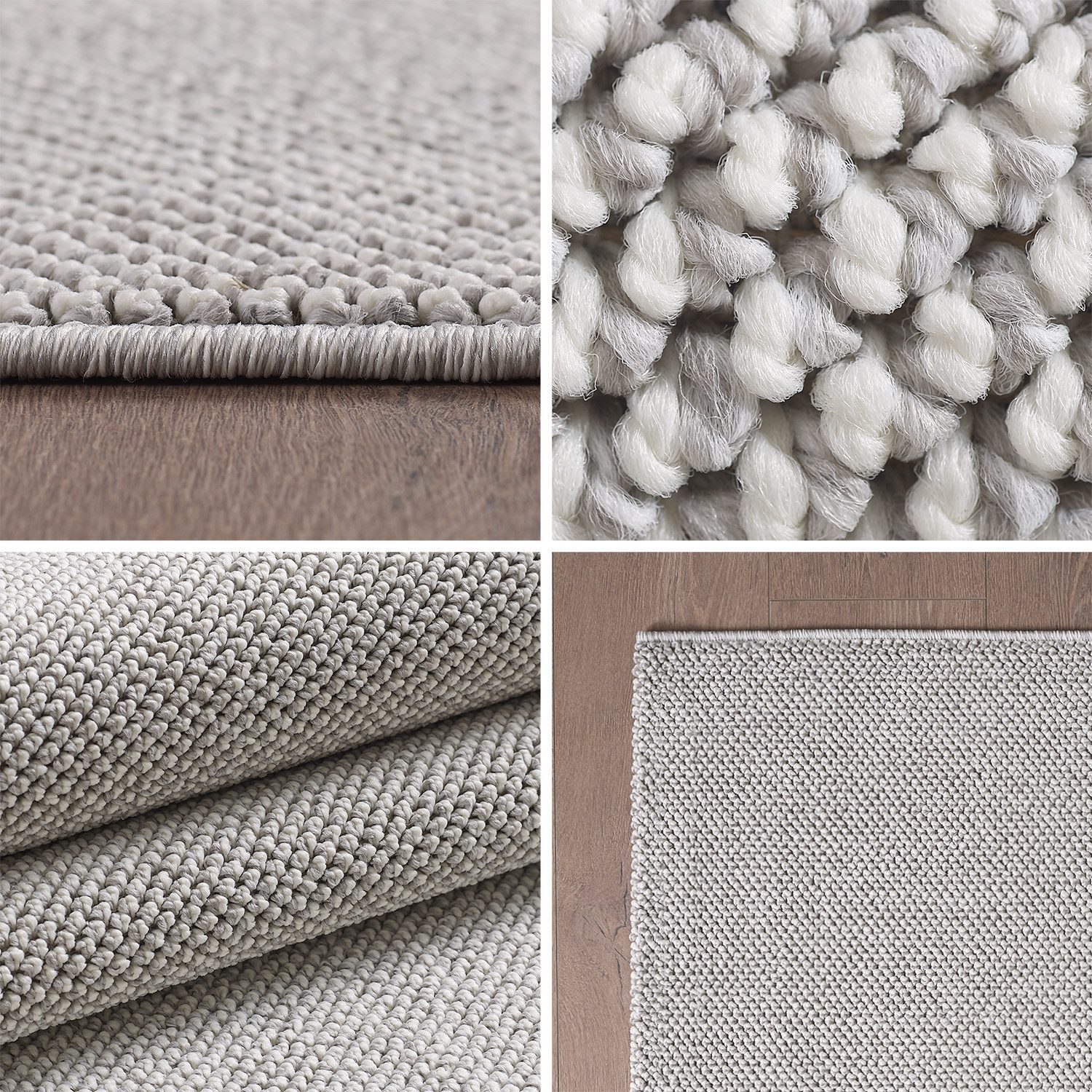 Teppium Teppich Unicolor - Einfarbig, Rechteckig, Höhe: 7 mm, Kurzflor Schlingen Teppich Silber Cut-Loop Wohnzimmer Teppich