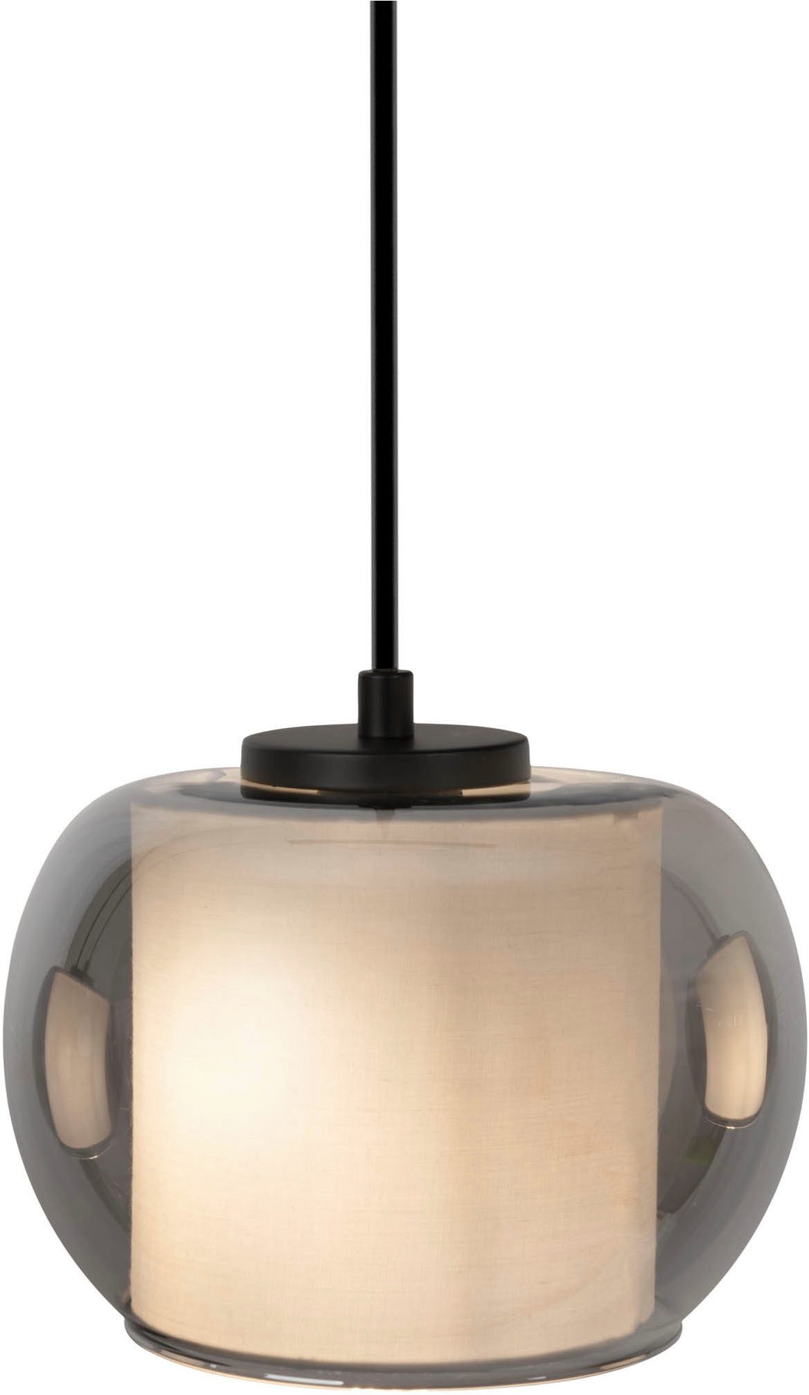 OTTO home Pendelleuchte Tanissa mit Doppelschirm, ohne Leuchtmittel, Pendellampe, 3er Rondell, Rauchglas, Stoffschirm, E27, Glasschirm