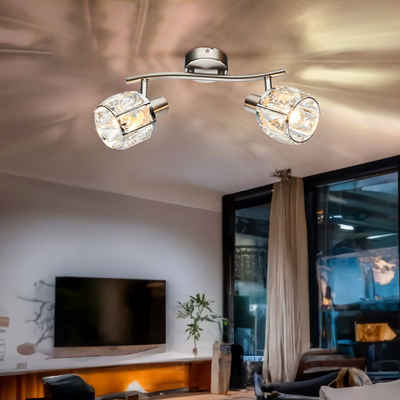 etc-shop LED Deckenleuchte, Leuchtmittel inklusive, Warmweiß, Decken Lampe Glas Kristall Leuchte Wohn Zimmer Chrom Spots-