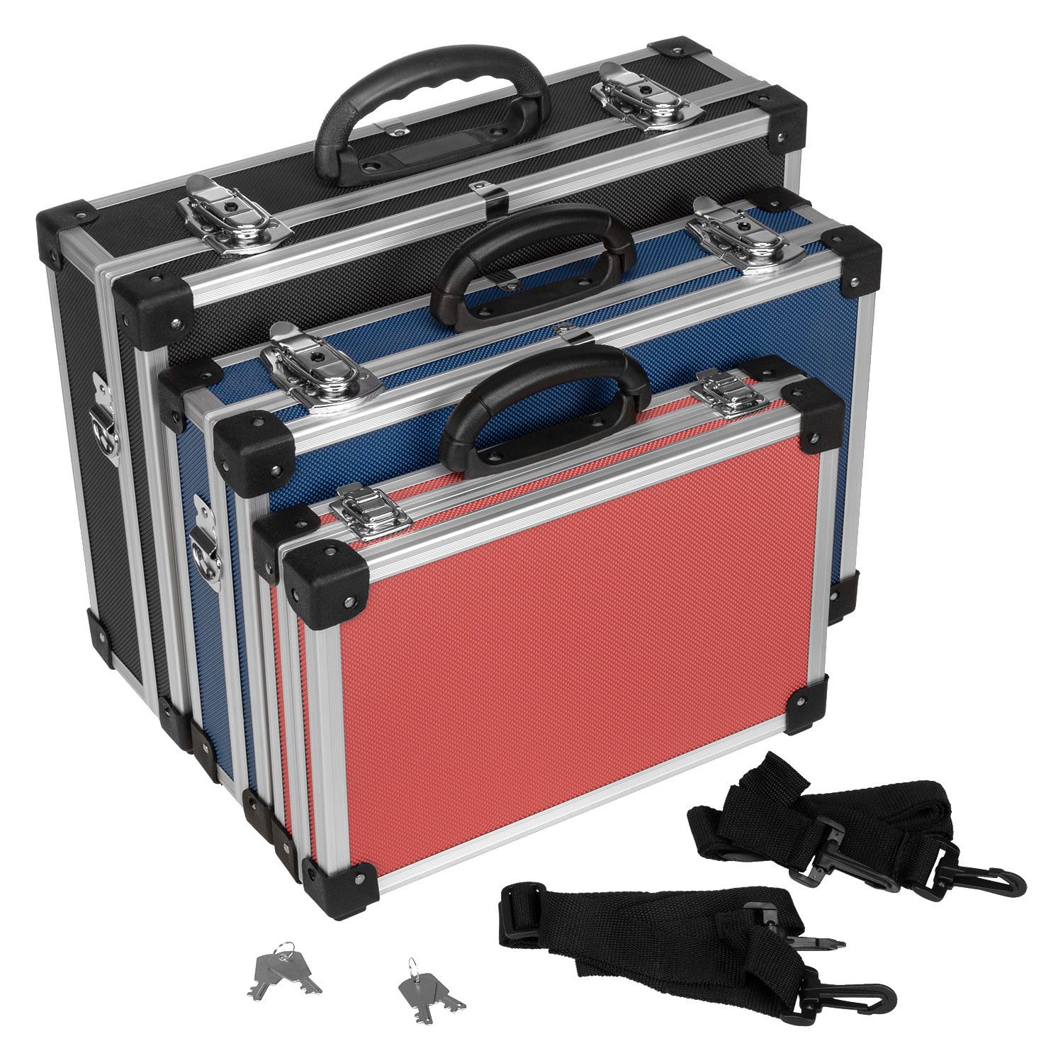 anndora Kofferset Alu-Rahmen Alukiste Werkzeugkiste 3 in 1, mit Tragegurt zum Umhängen - kunststoffummantelter Griff