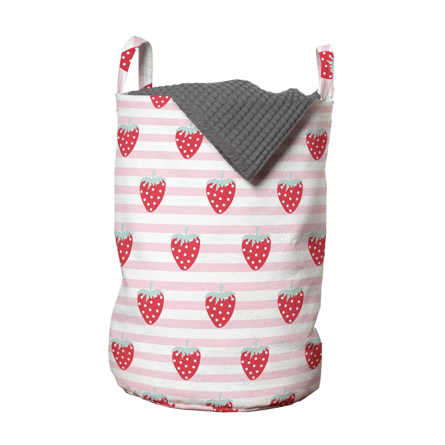 Abakuhaus Wäschesäckchen Wäschekorb mit Griffen Kordelzugverschluss für Waschsalons, Erdbeere girlish Muster