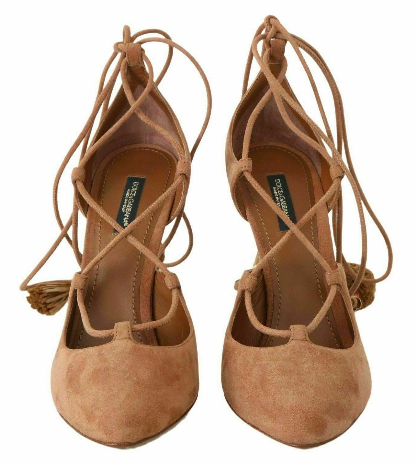 DOLCE & GABBANA Coco Schuhe Ankle Strap Tassel Suede High Heels Pumps Schnürung mit verzierten Enden (Quasten, Schmuck, Pompon)